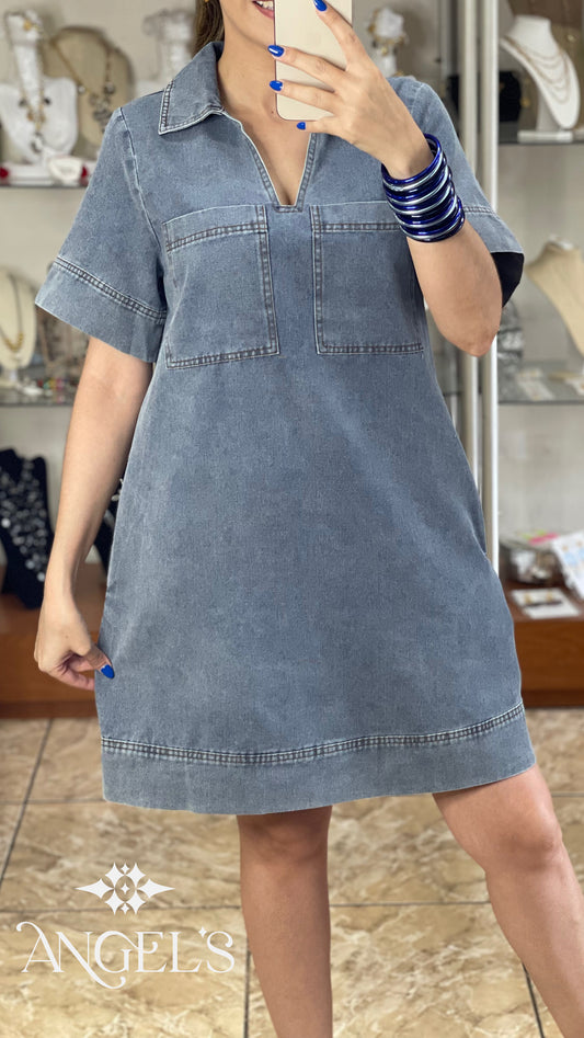 Short Sleeves Denim Dress