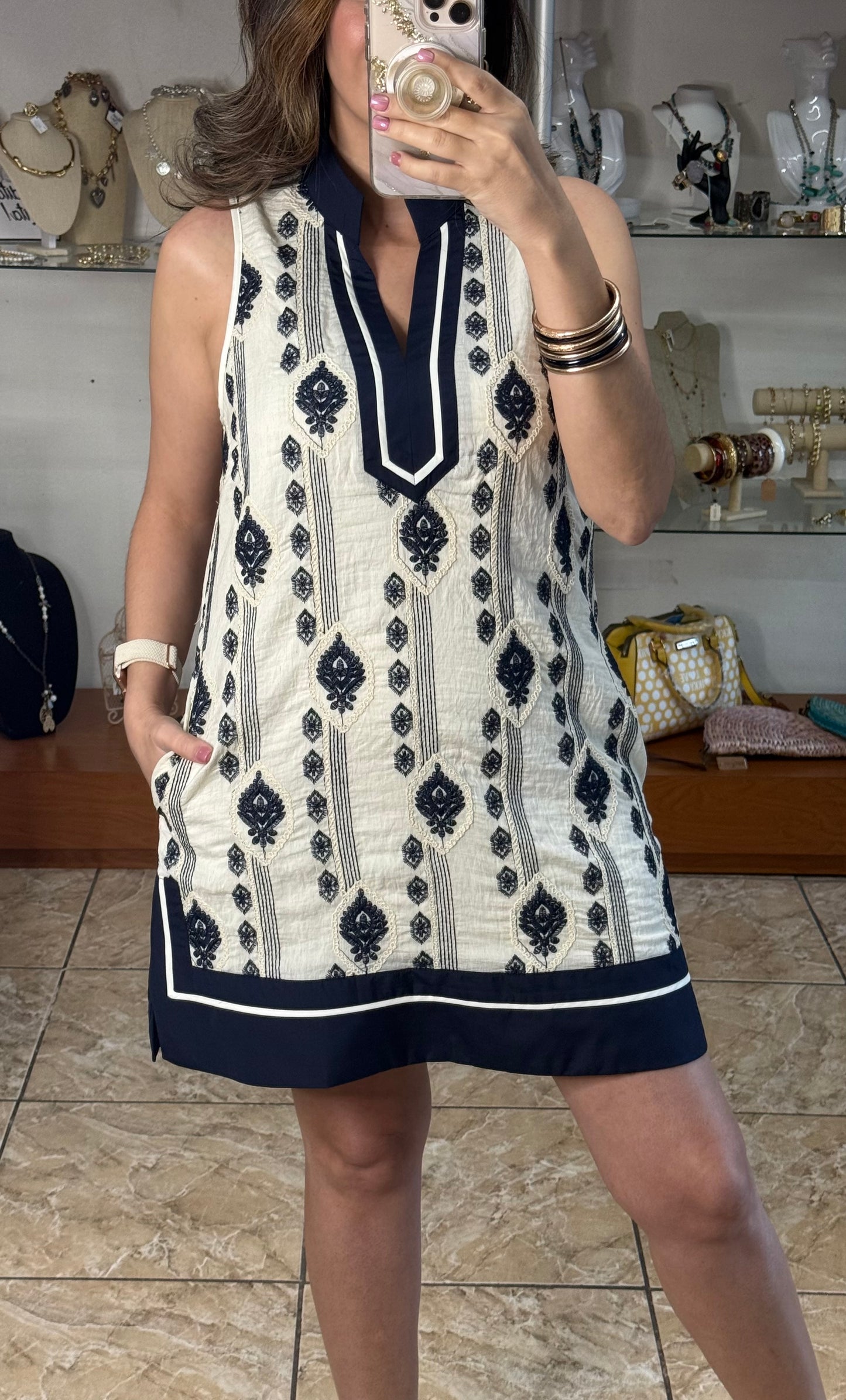 Sleeveless Embroidered Mini Dress