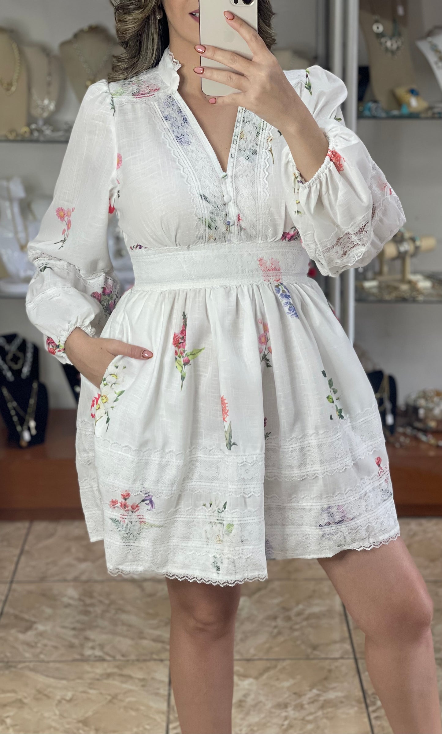 Long Sleeves Floral Mini Dress