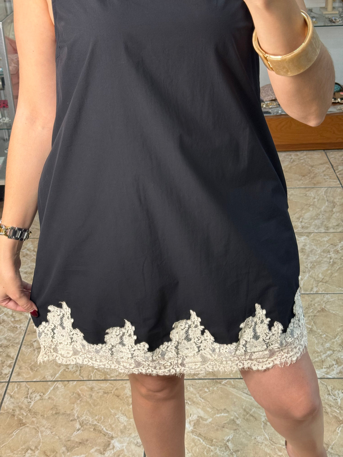 Sleeveless Black Dress with Lace Details
