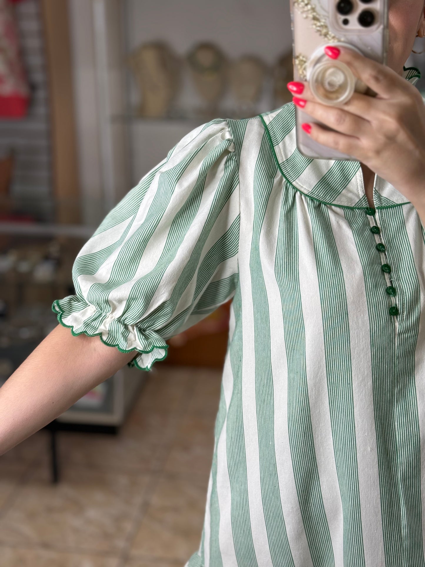 Green Stripes Ruffle Dress