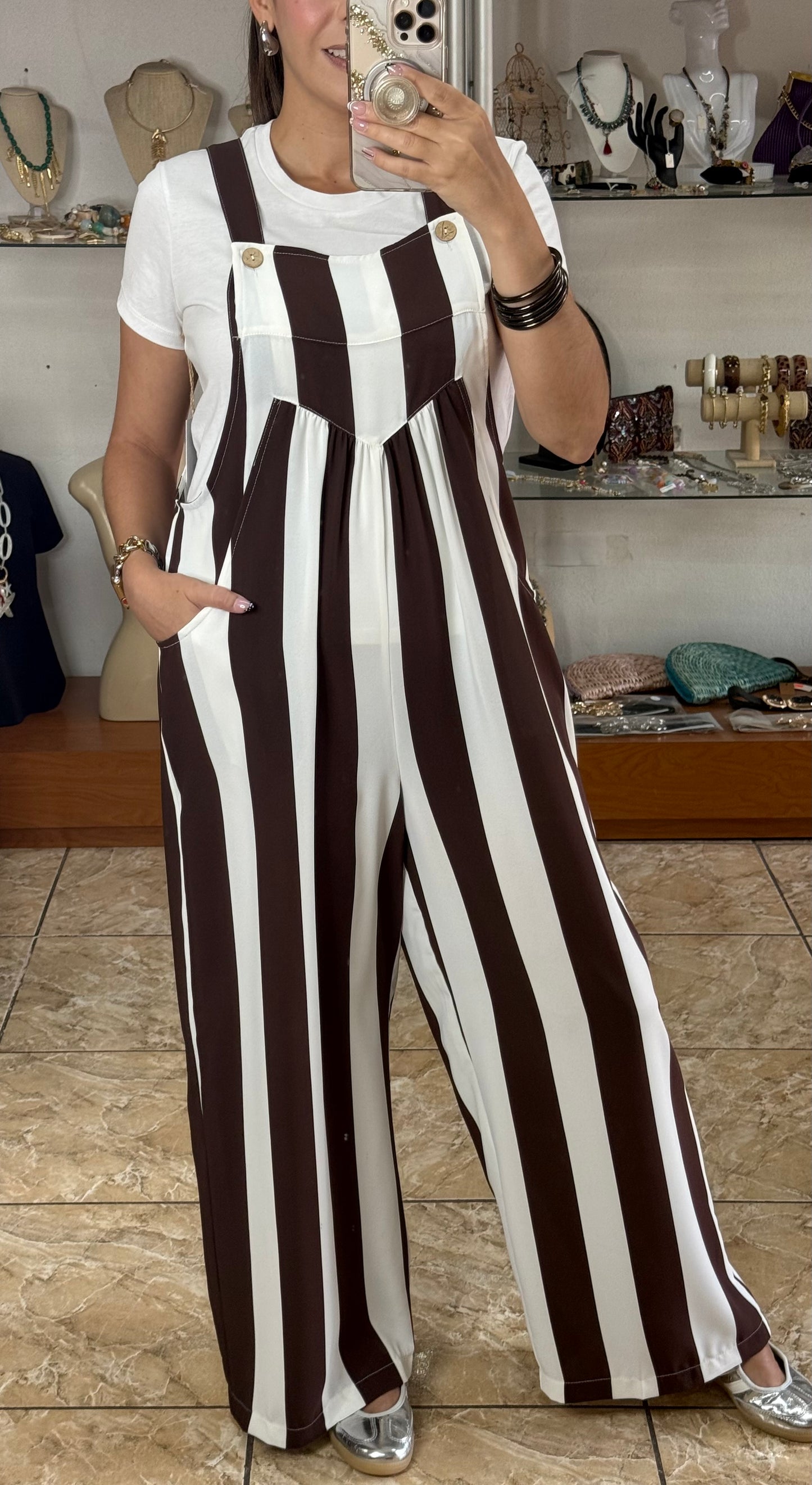 Brown Mix Stripes Jumpsuit (Top Sold Separately)