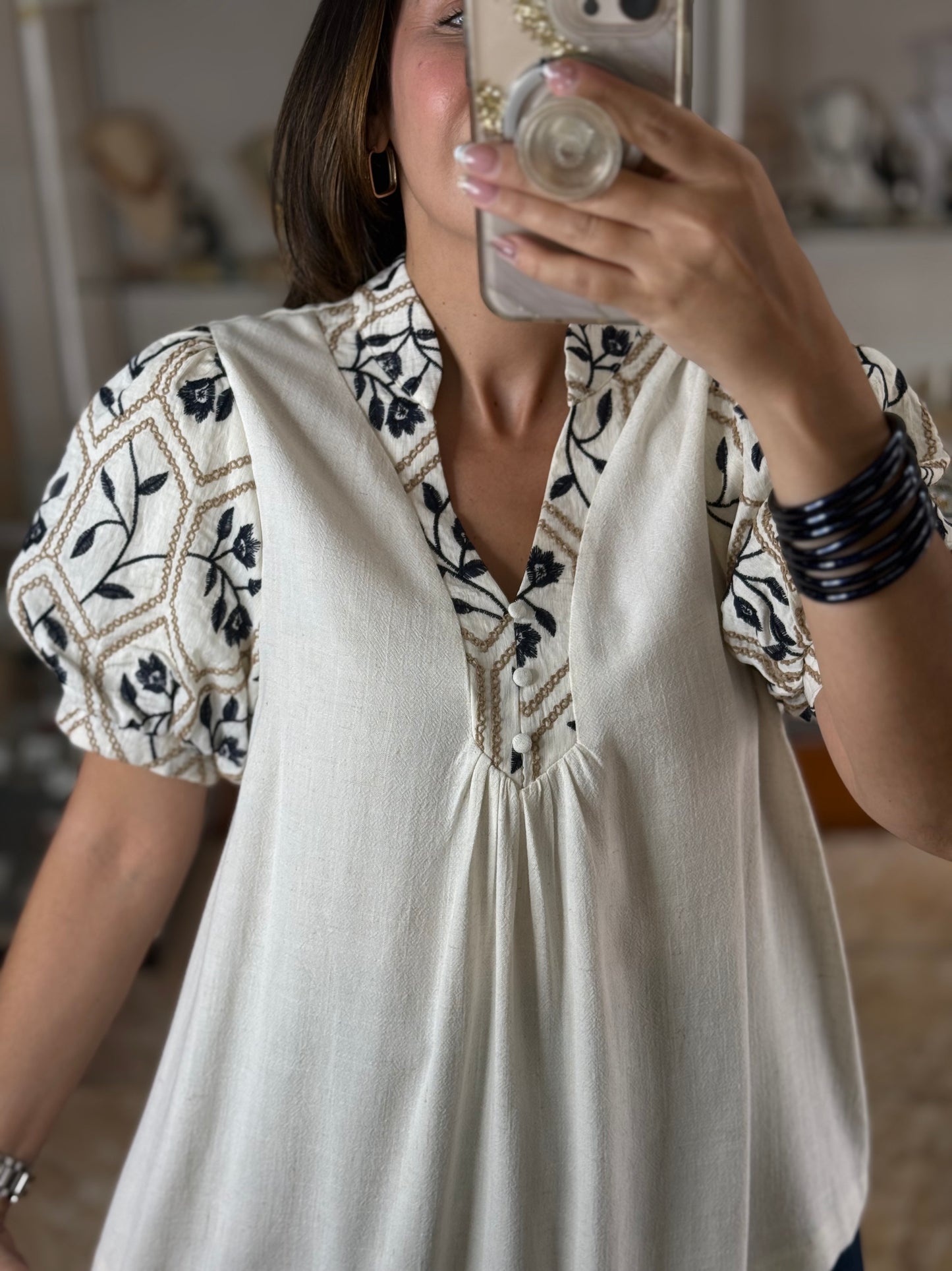 Embroidered Sleeves Cream Top