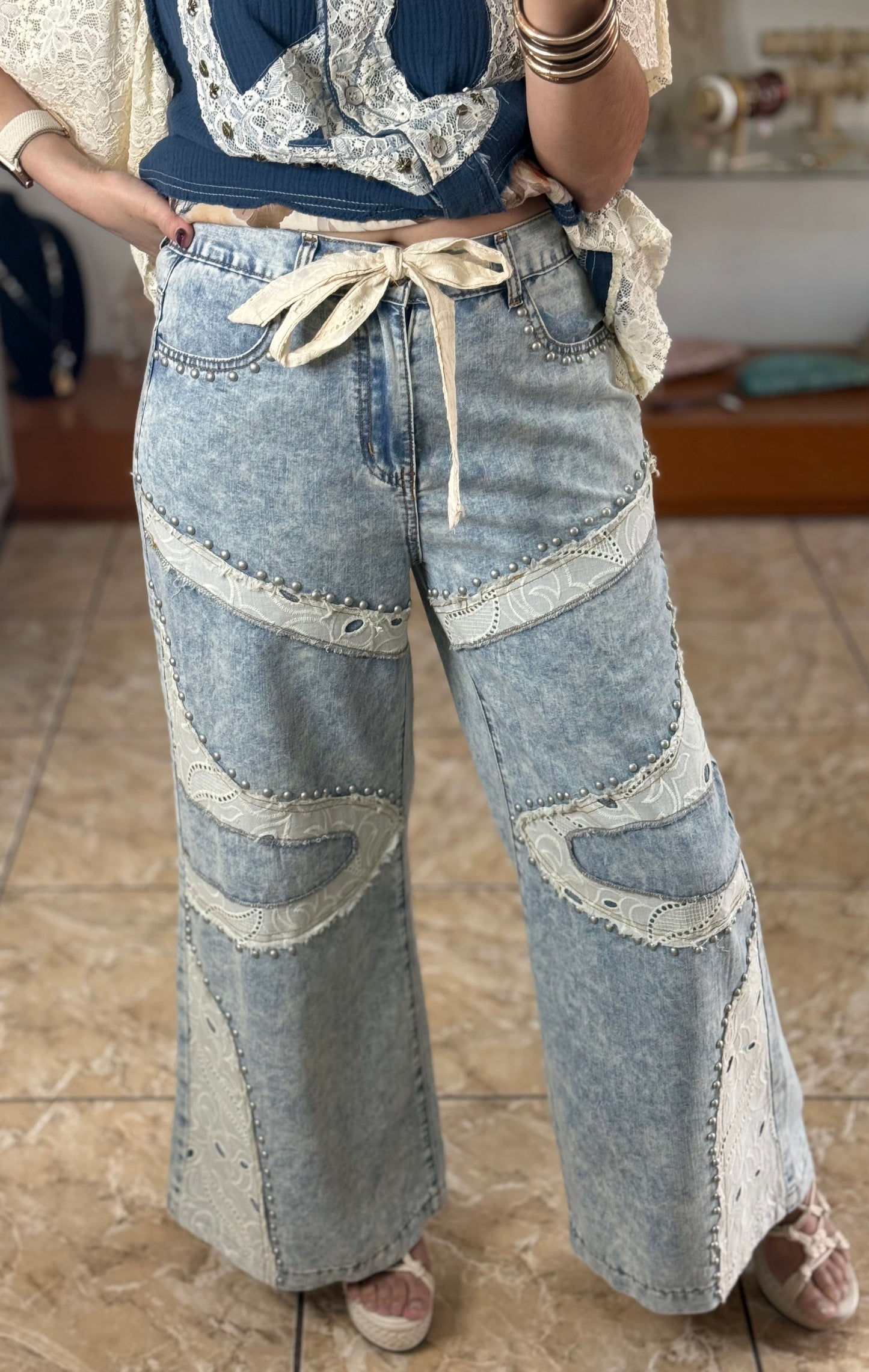 Eyelet and Studs Light Denim (Pant)