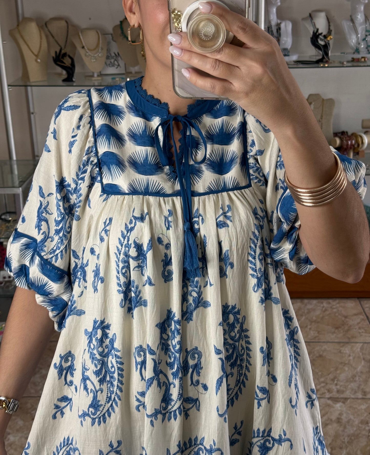 Blue Mix Abstract Print Mini Dress
