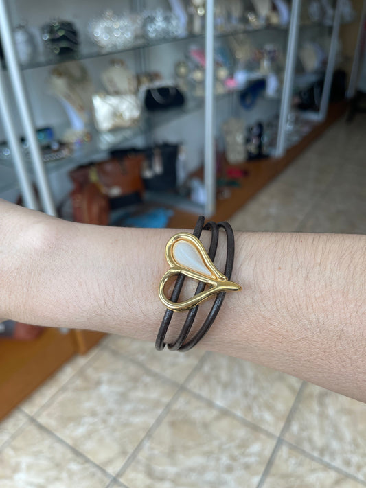 Gold Heart Leather Bracelet