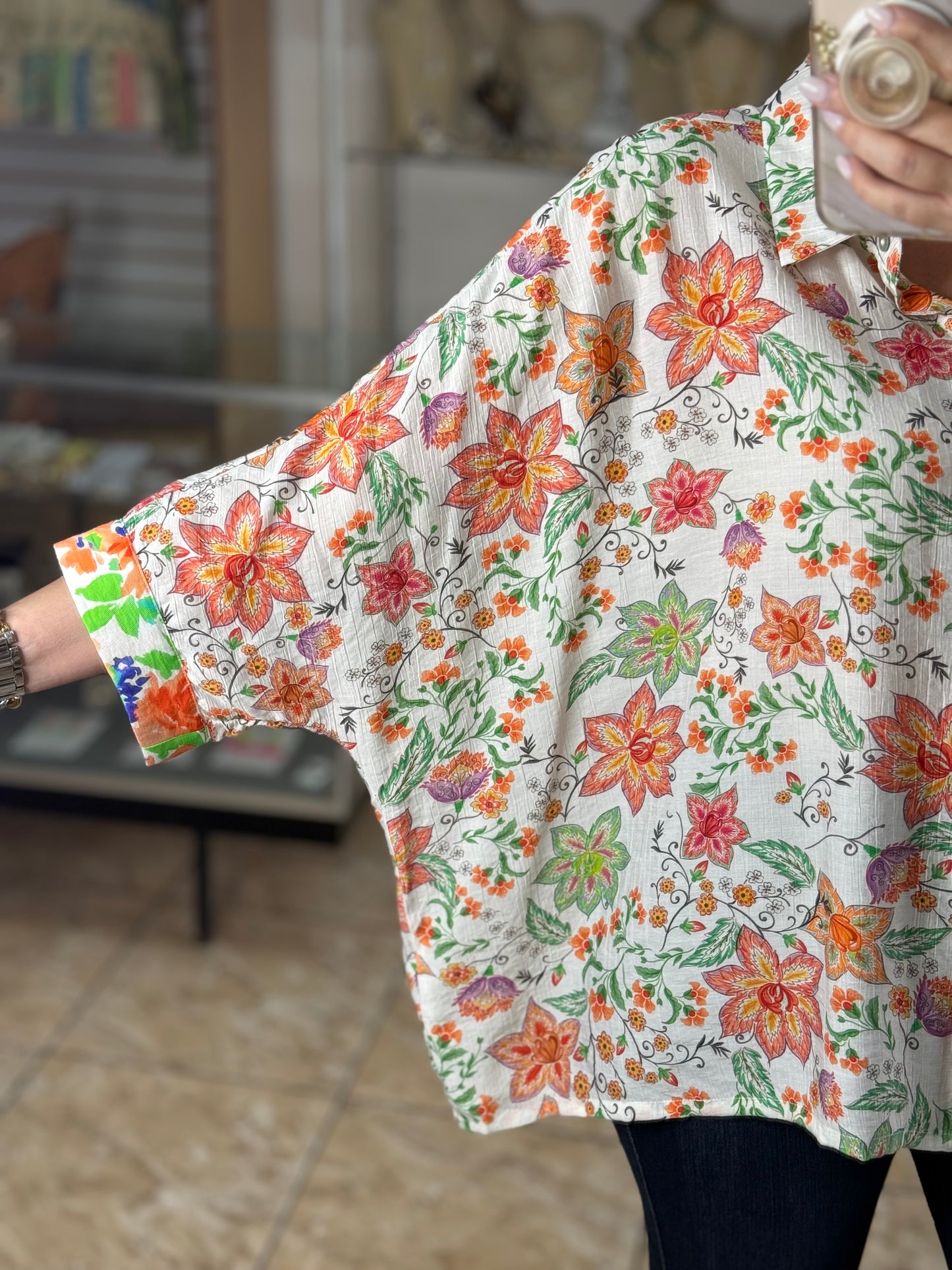 Orange Mix Floral Tunic Top