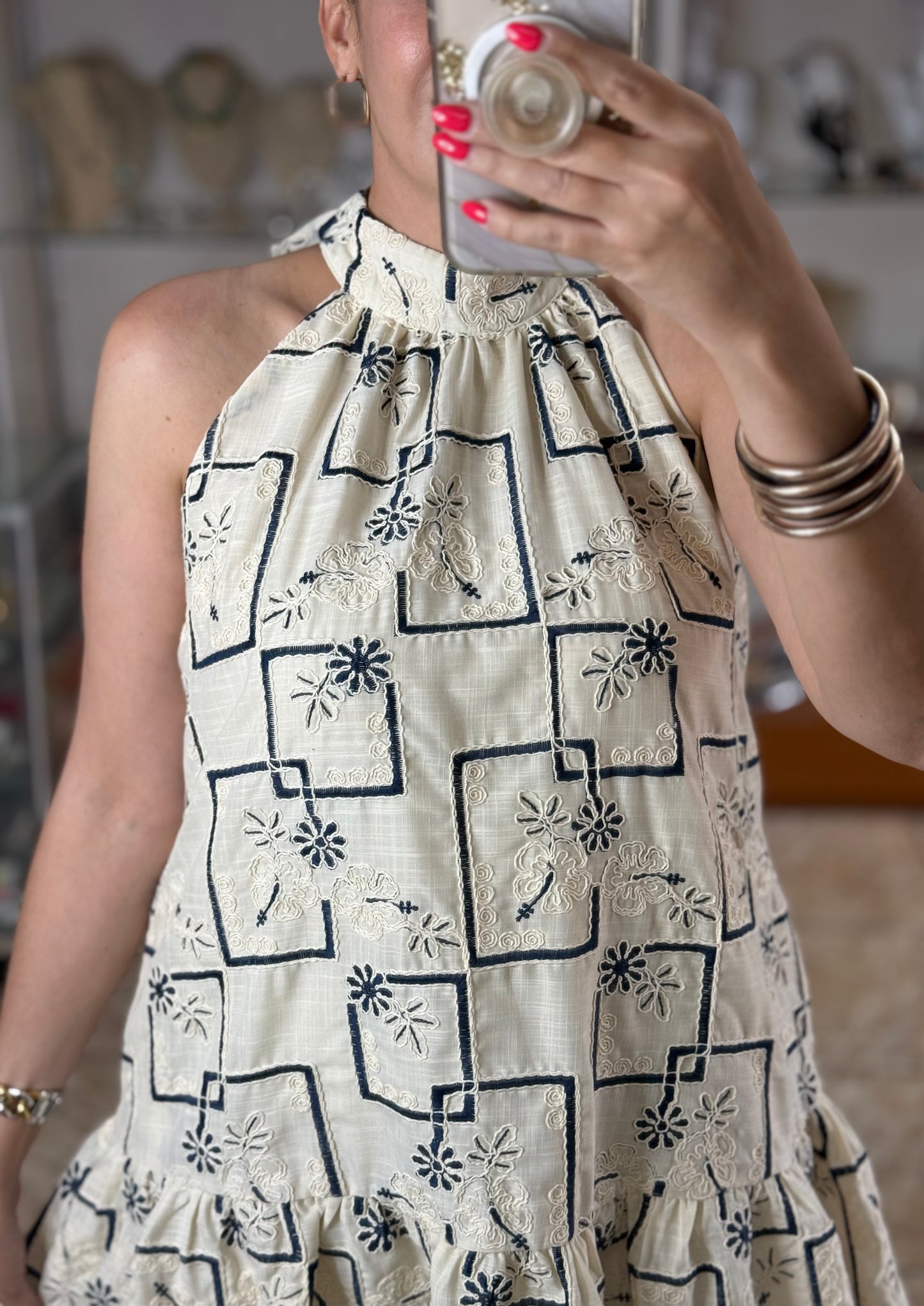 Halter Embroidered Mini Dress