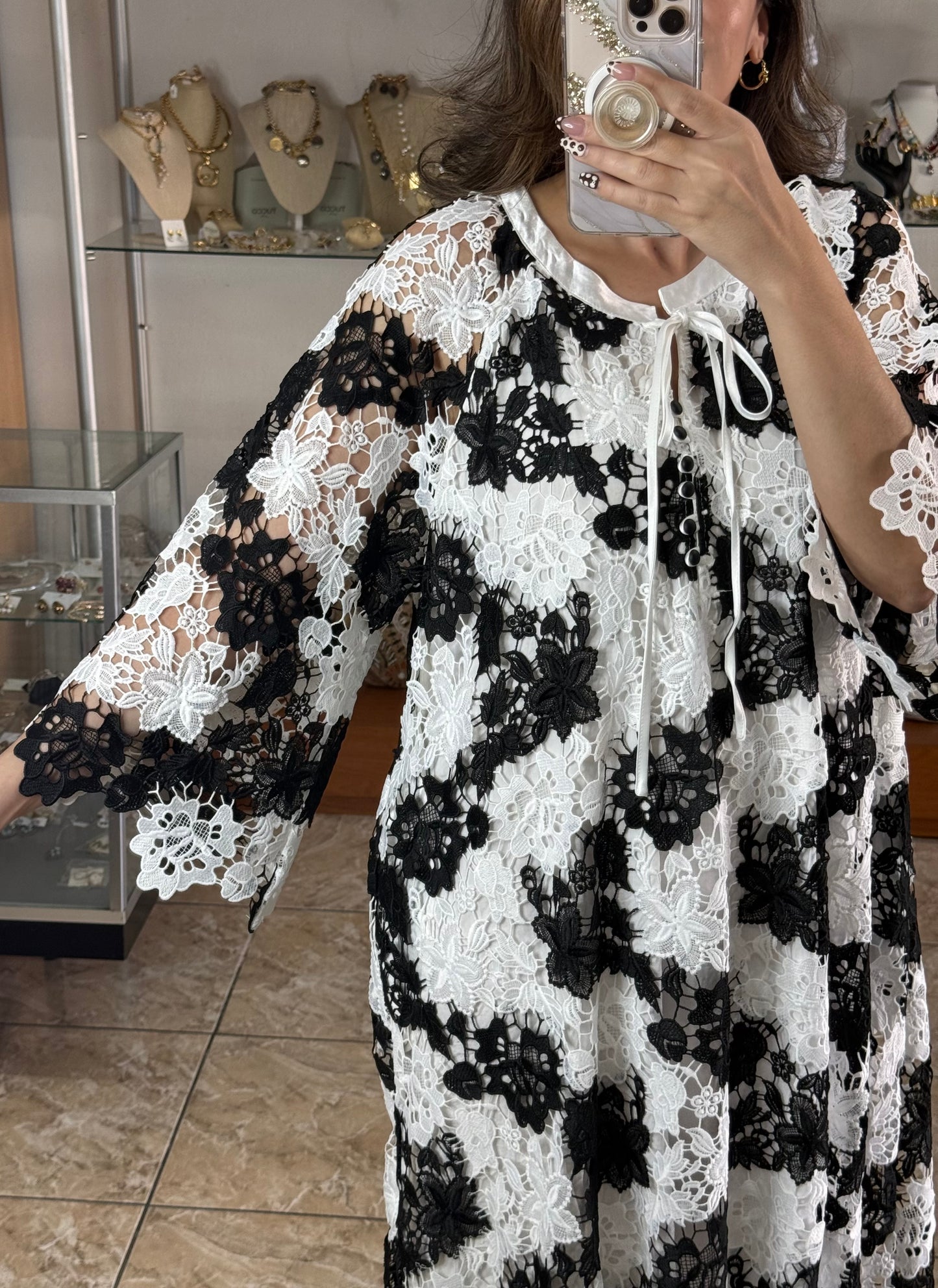 Black and White OS Lace Maxi Dress (FINAL SALE)
