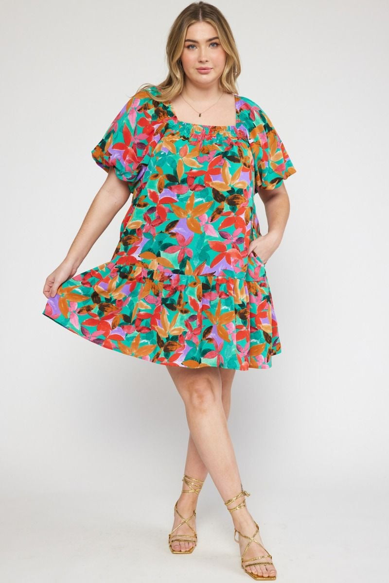 Square Neck Floral Dress