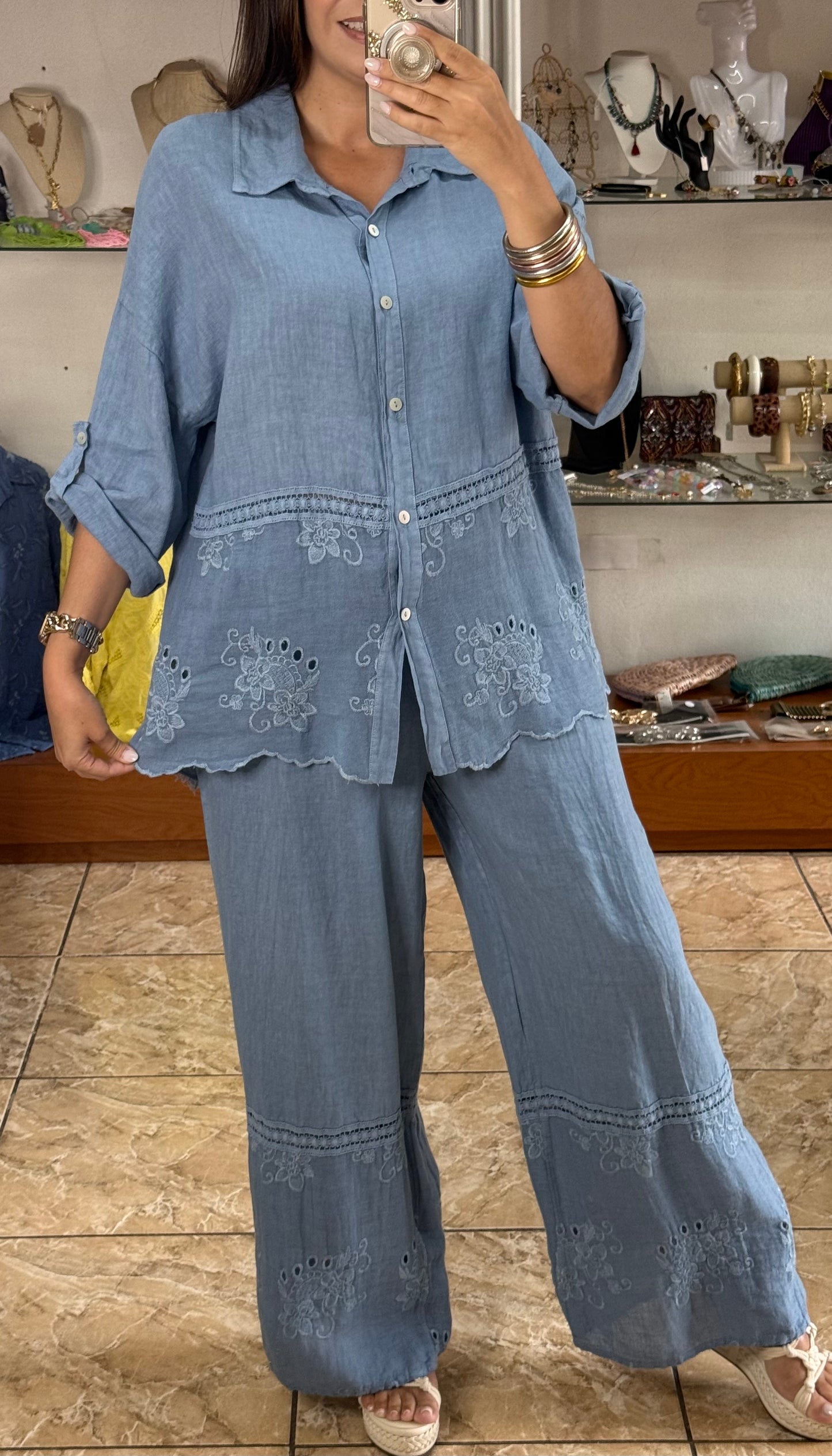OS Button Down Top & Pant Set (NO RETURNS OR EXCHANGE)