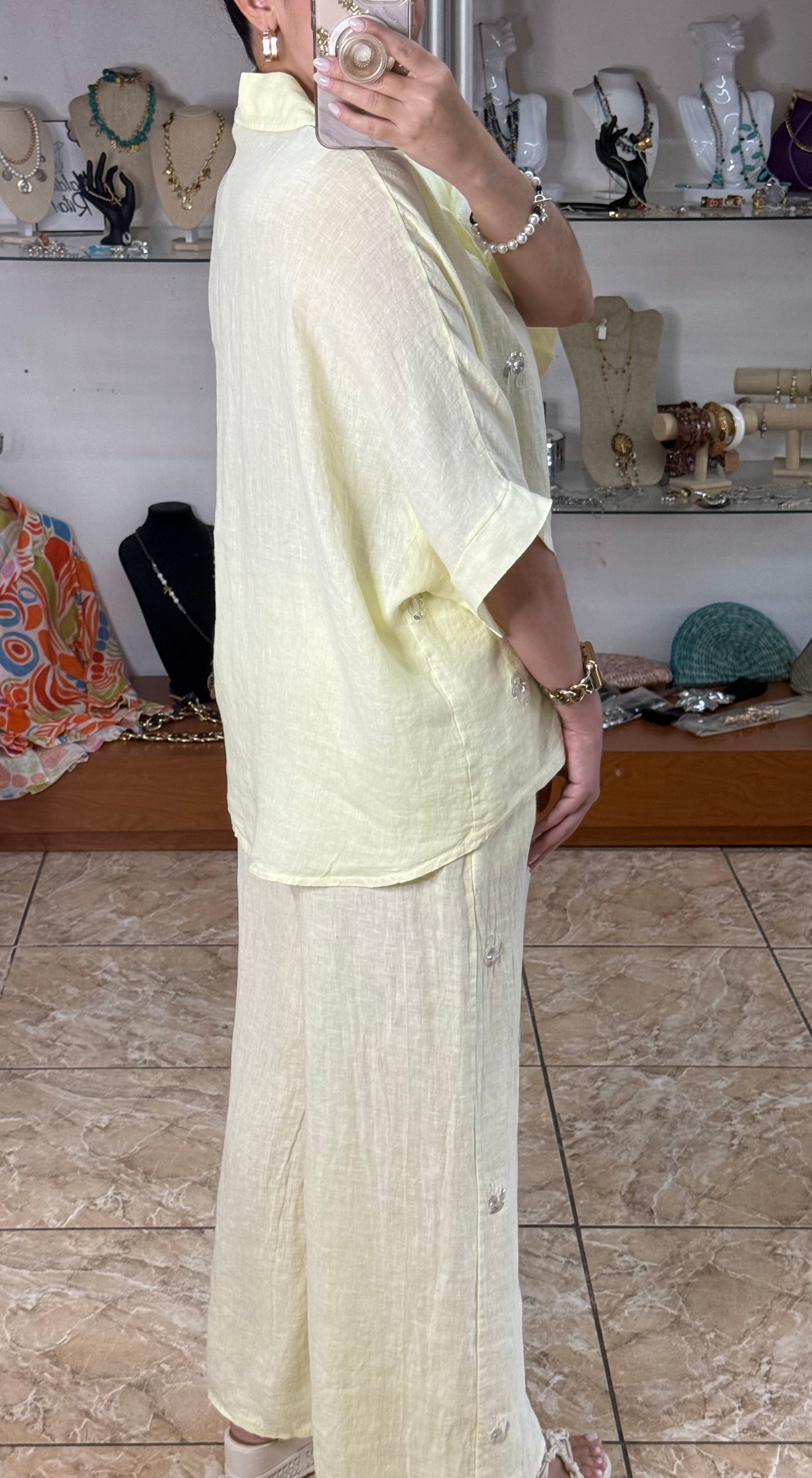 Swans Sequins OS Linen Pant Set (NO RETURNS OR EXCHANGE)