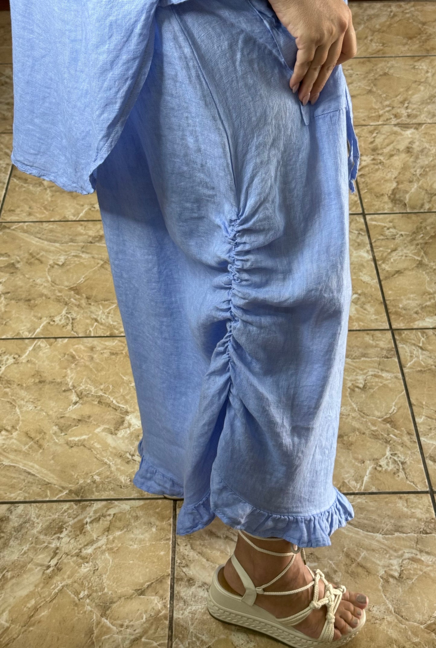 OS Linen Ruffle Pant Set (NO RETURNS OR EXCHANGE)