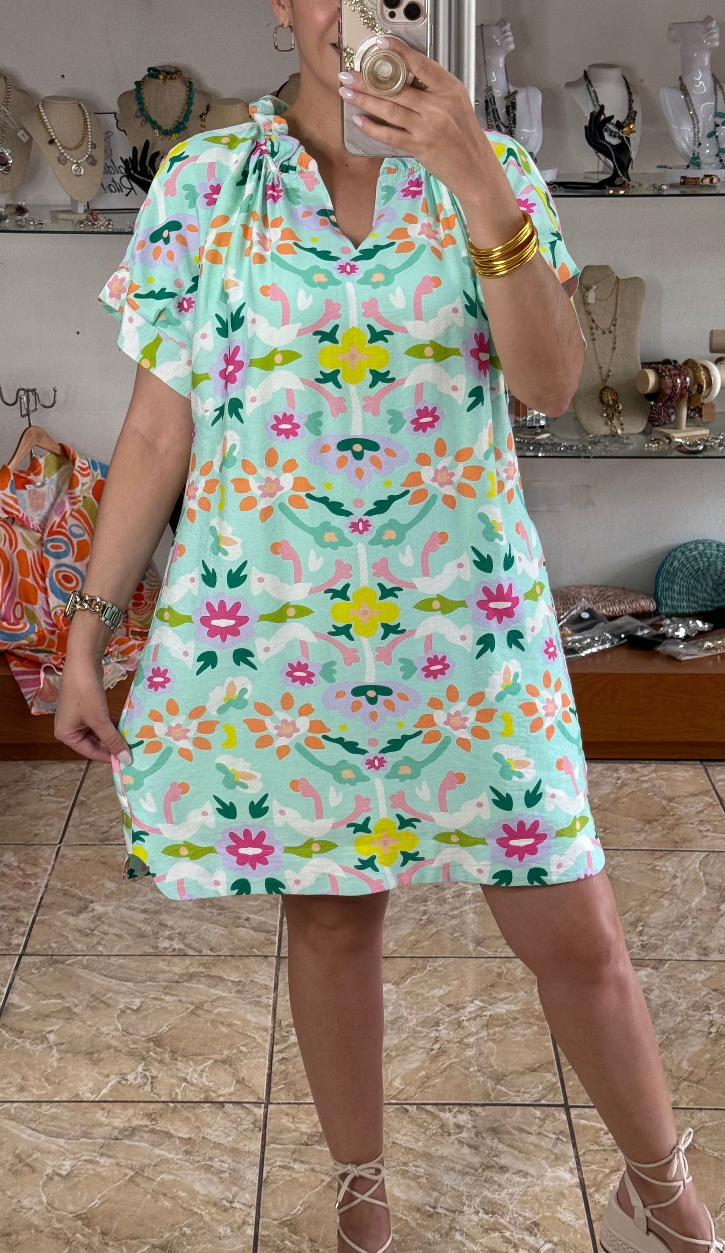 Mint Floral Mini Dress