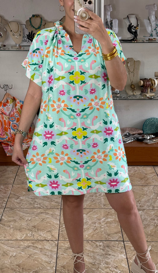 Mint Floral Mini Dress