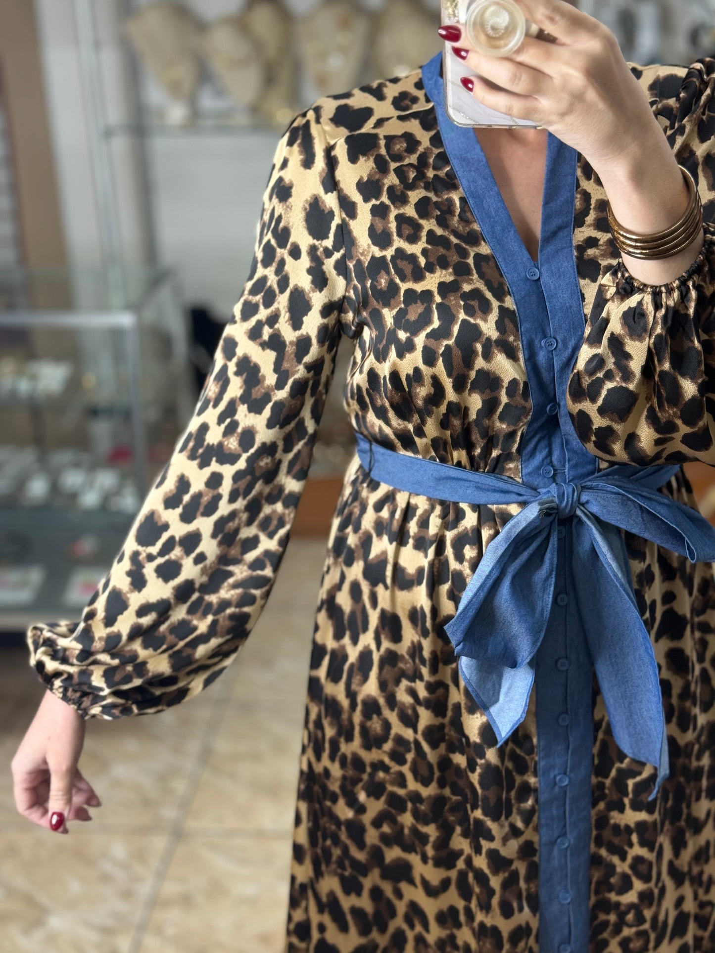 Button Down Maxi Leopard Dress