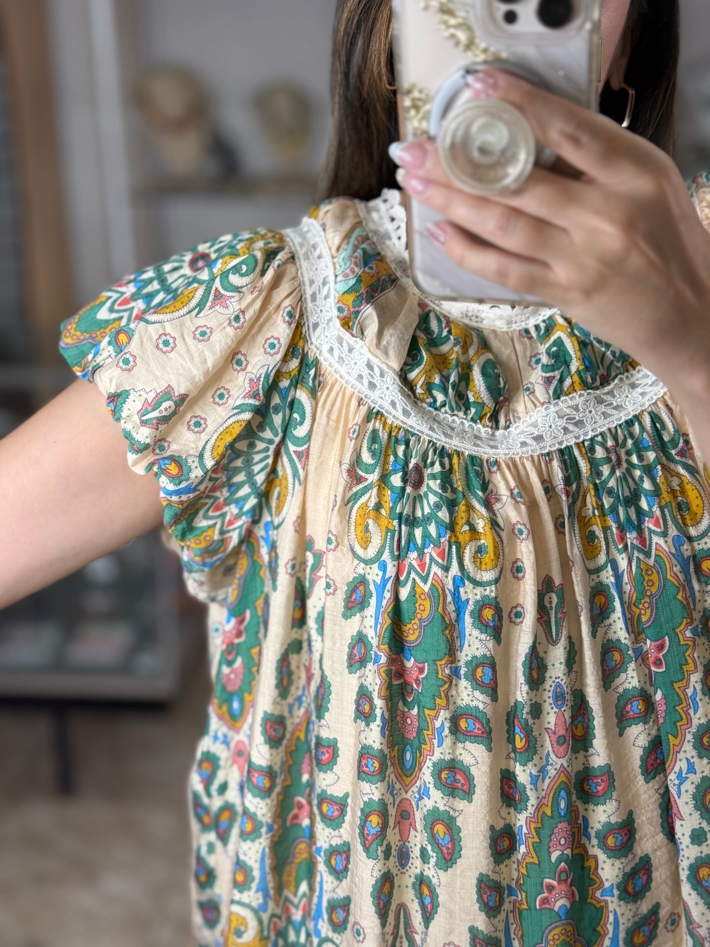 Green Mix Lace Details Mini Dress