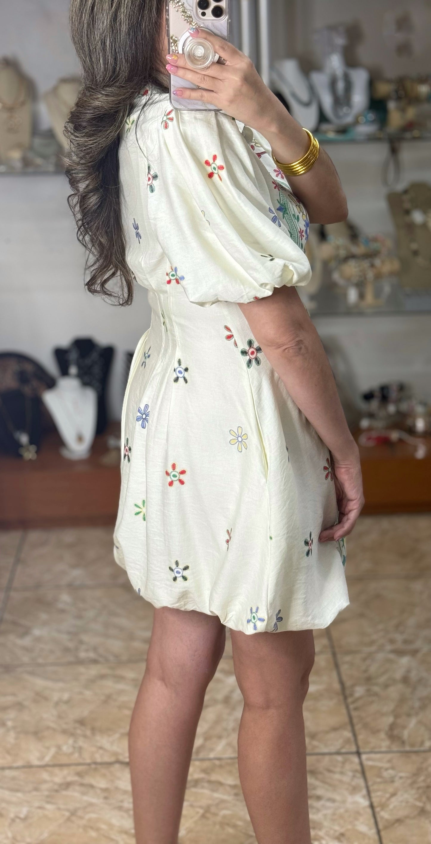 Puff Sleeves Bubble Floral Dress