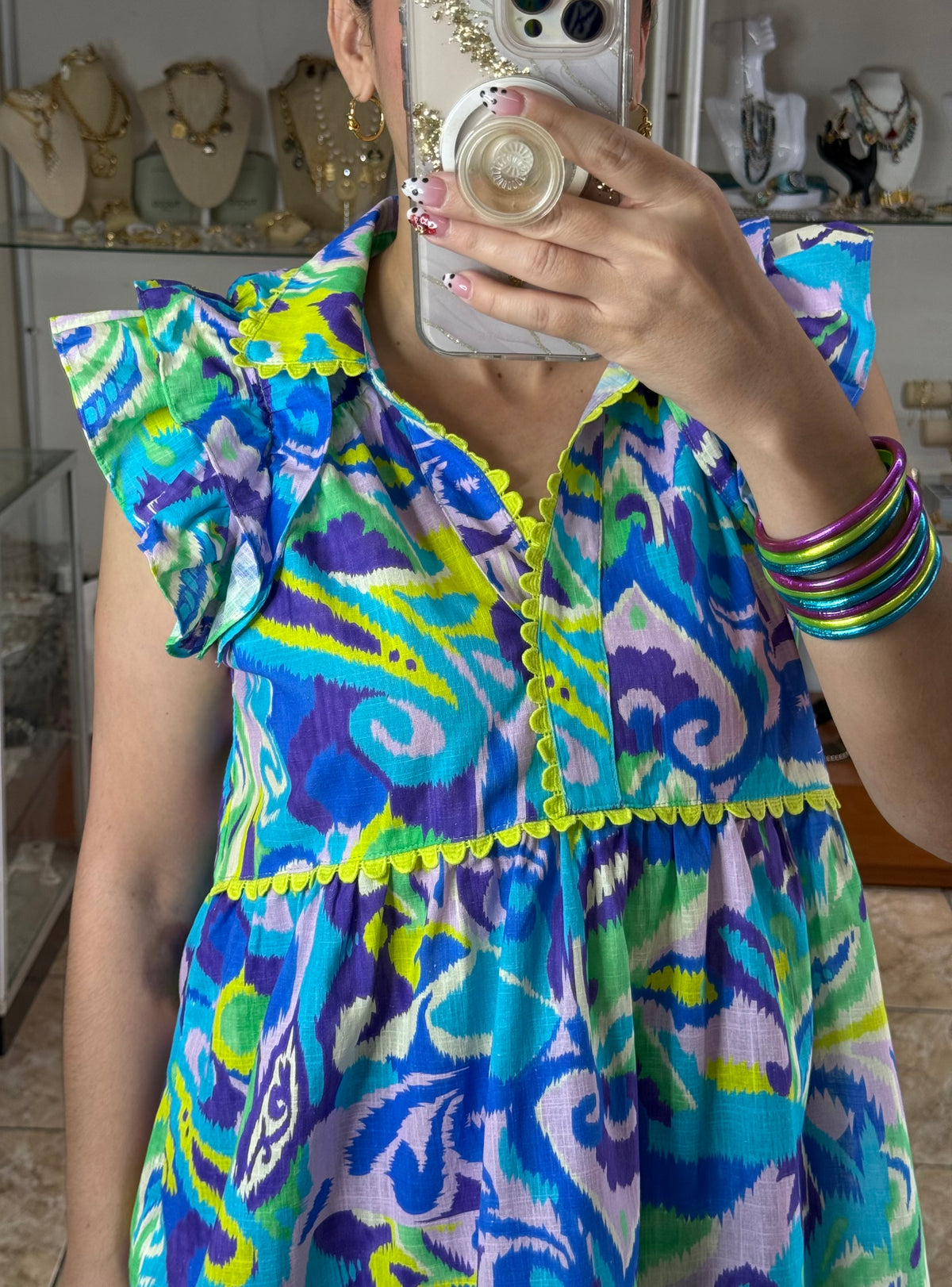 Blue/Neon Ruffle Sleeves Top (ONLINE EXCLUSIVE)