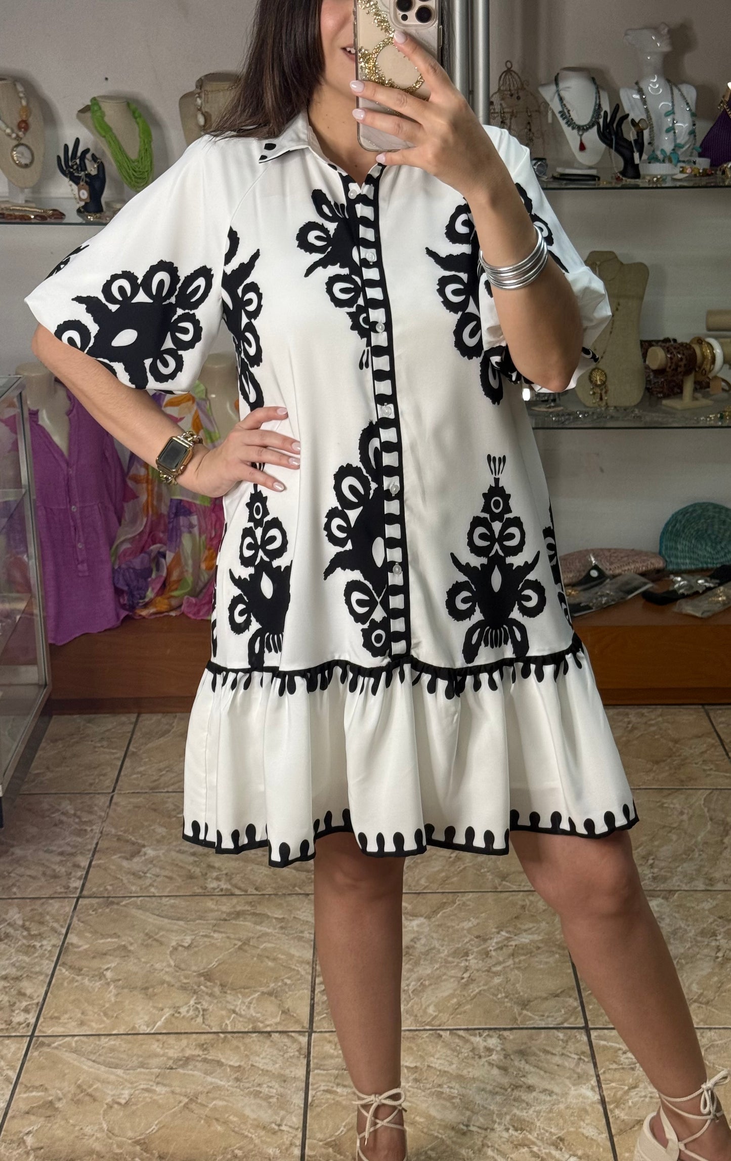 Off White/Black Mini Dress