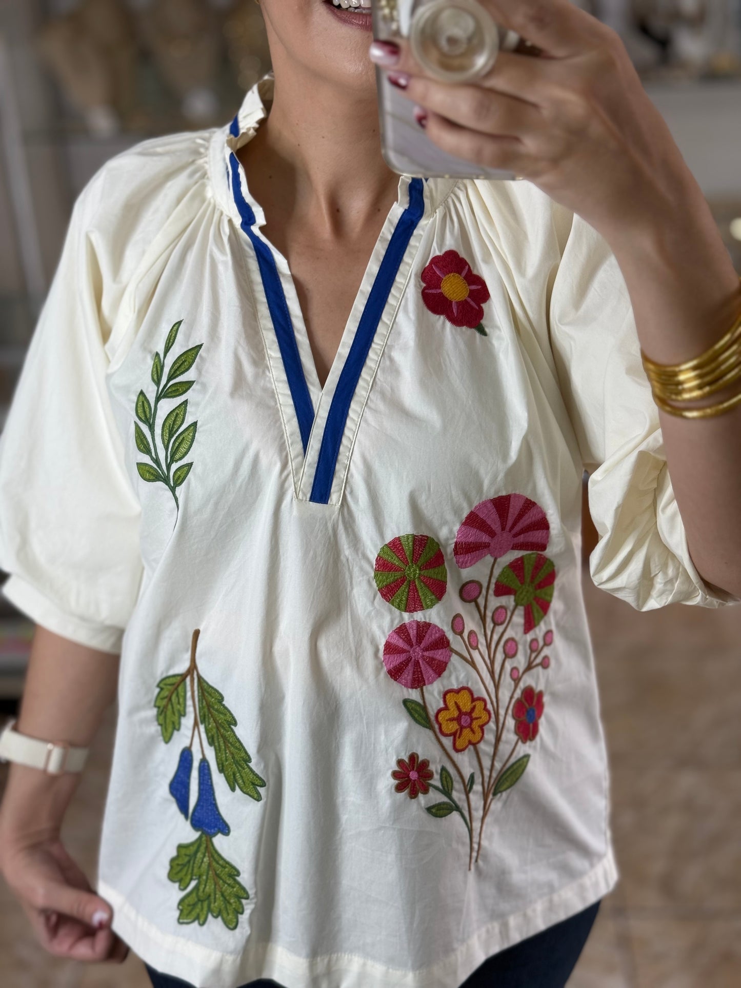 Cream Floral Embroidered Top