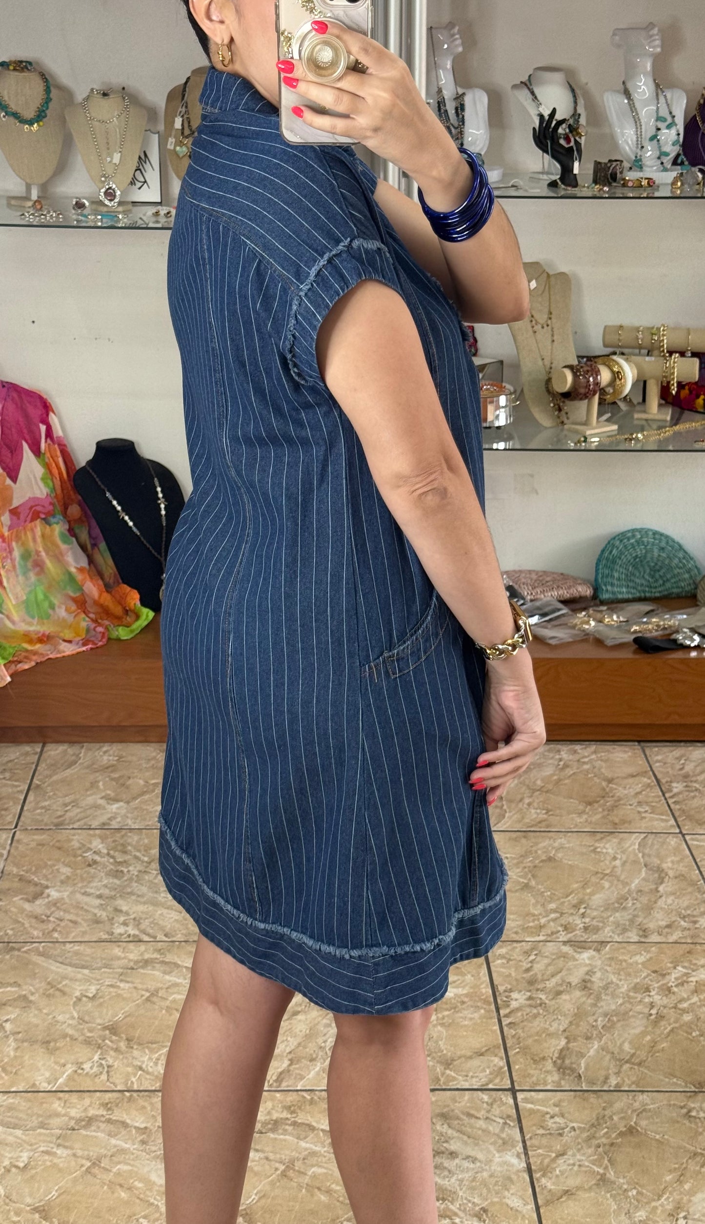 Pinstripe Denim Dress