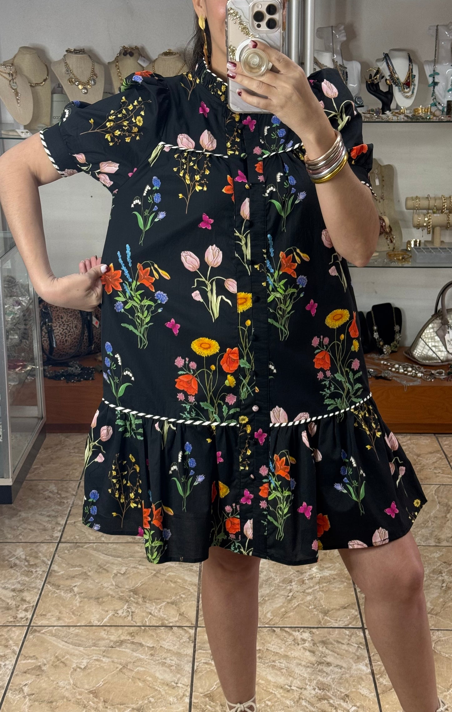 Multicolor/Black Floral Doll Dress