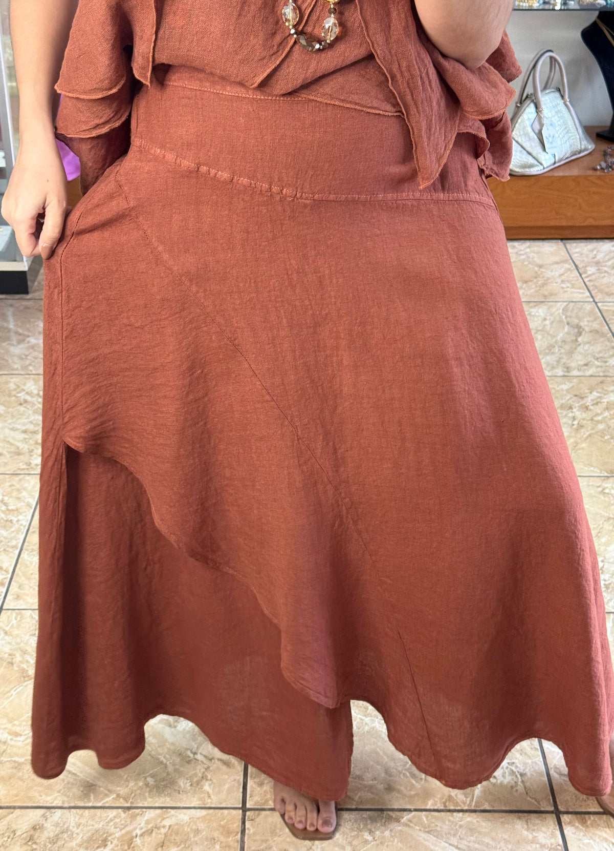 OS Linen Top & Skirt Set (NO RETURNS OR EXCHANGE)