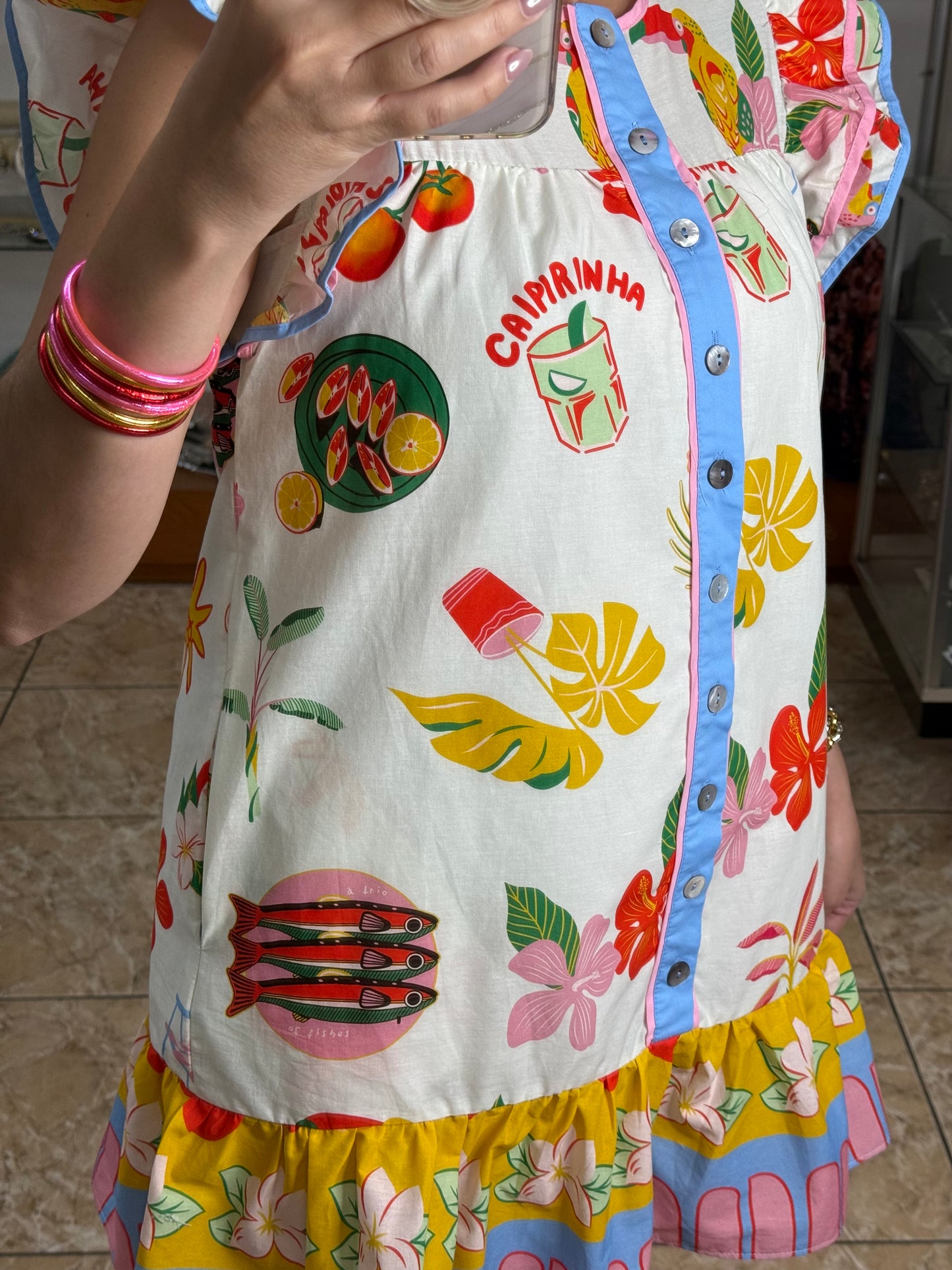 Flutter Sleeves Tropical Mini Dress