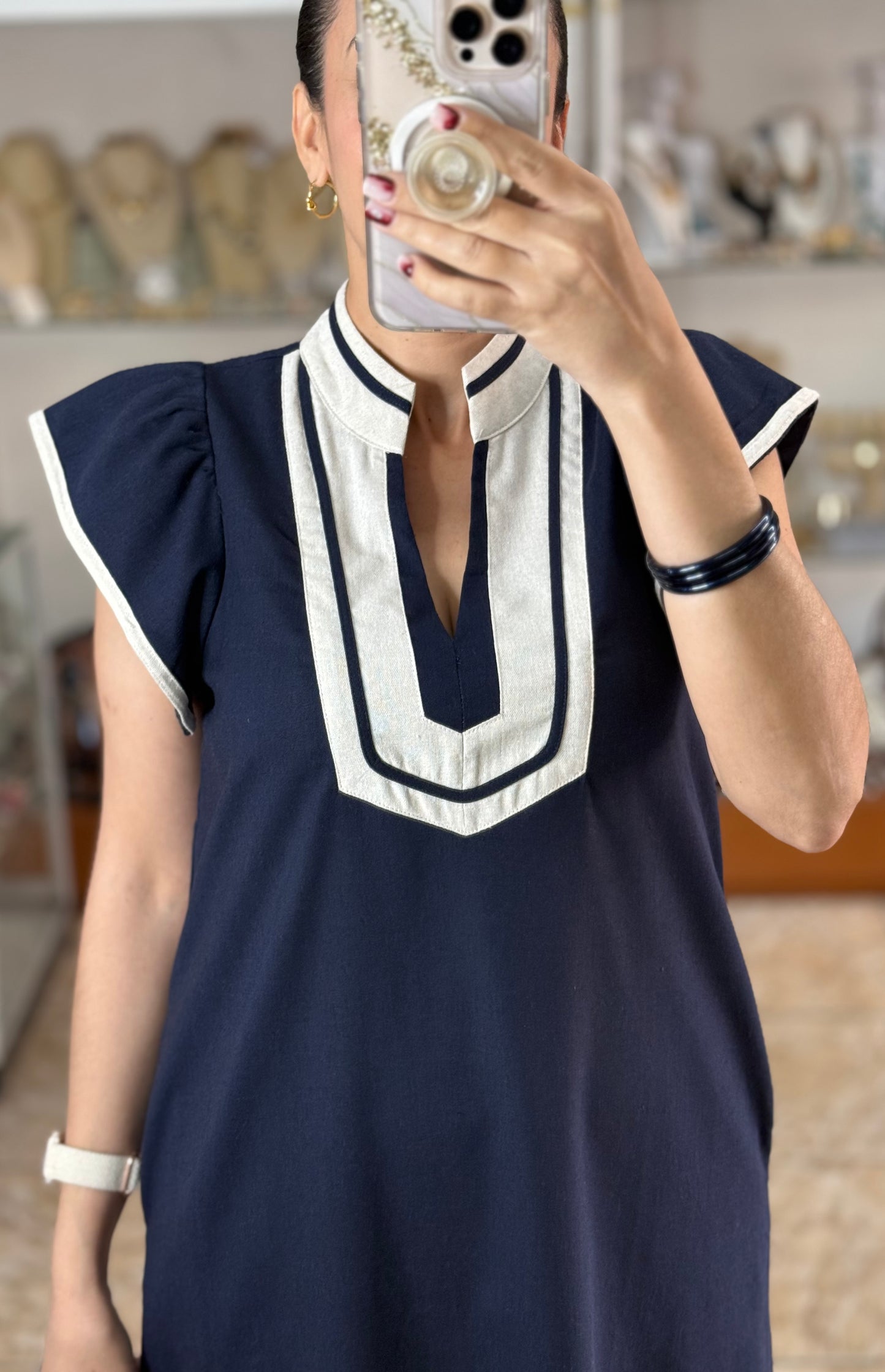 Navy Mix Midi Dress