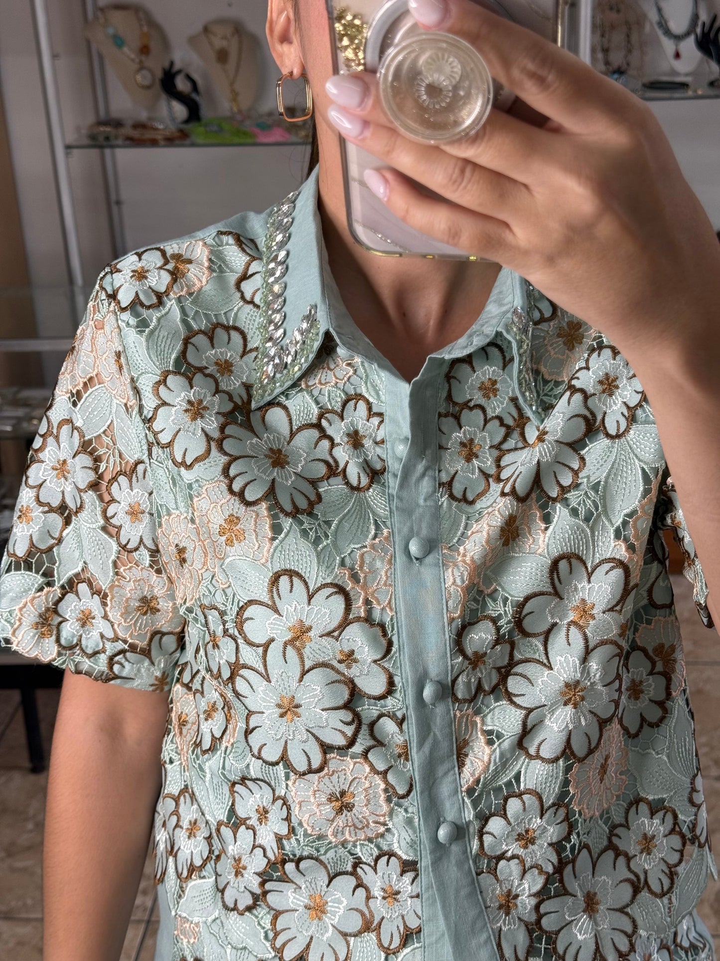 Sage Floral Lace Top & Pant Set