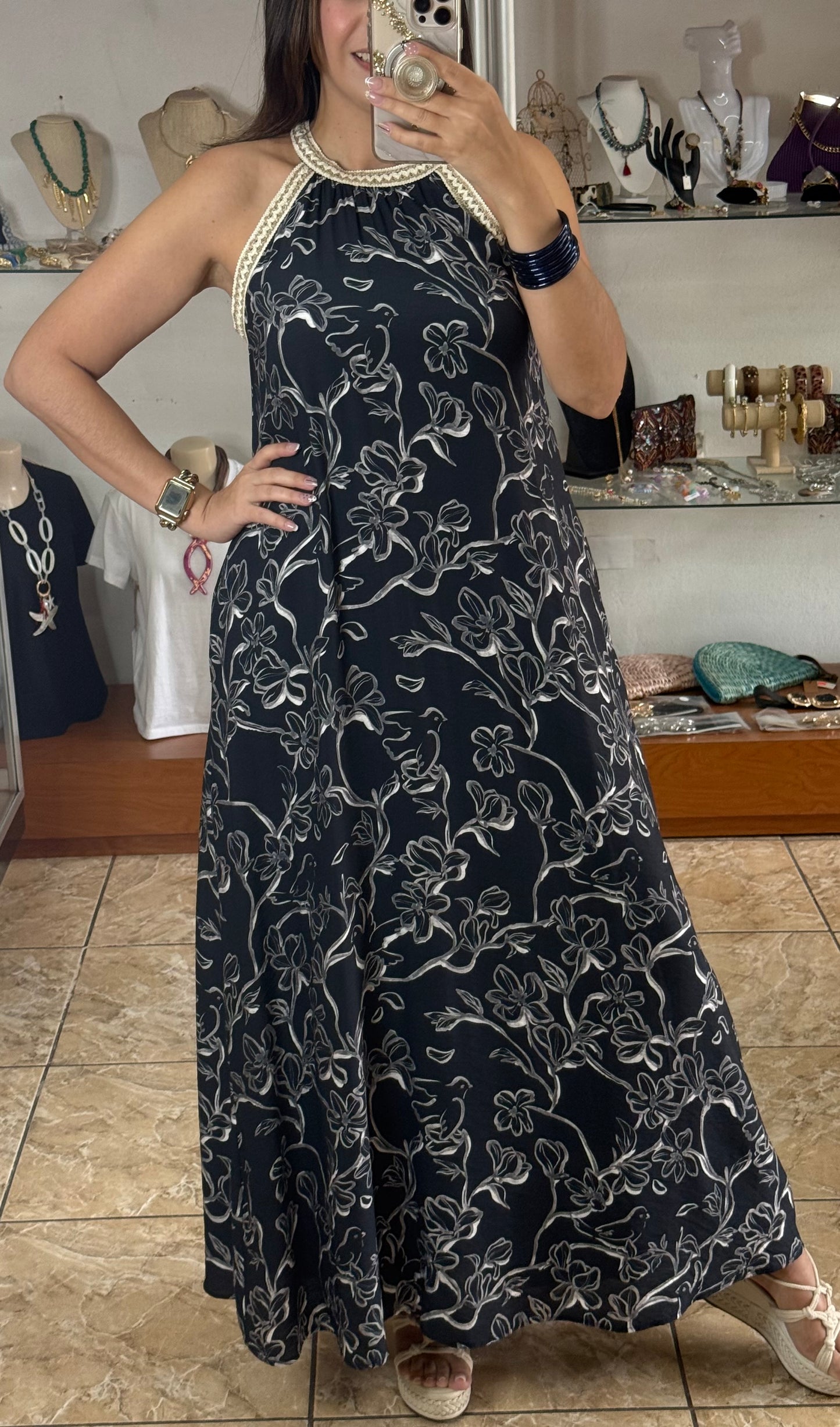 Halter Style Printed Maxi Dress