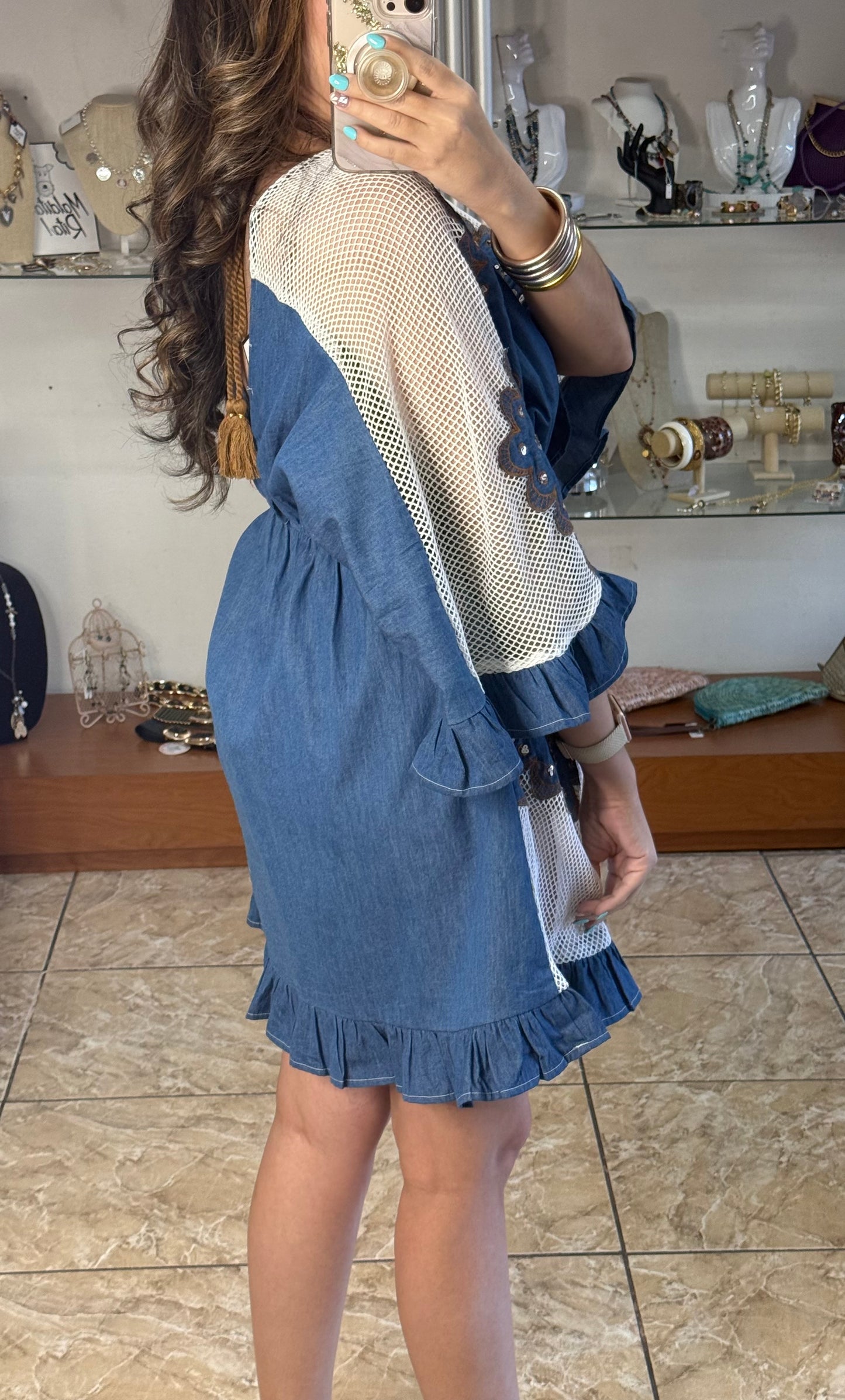 OS Floral Embroidered Boho Mini Dress (NO RETURNS OR EXCHANGE)