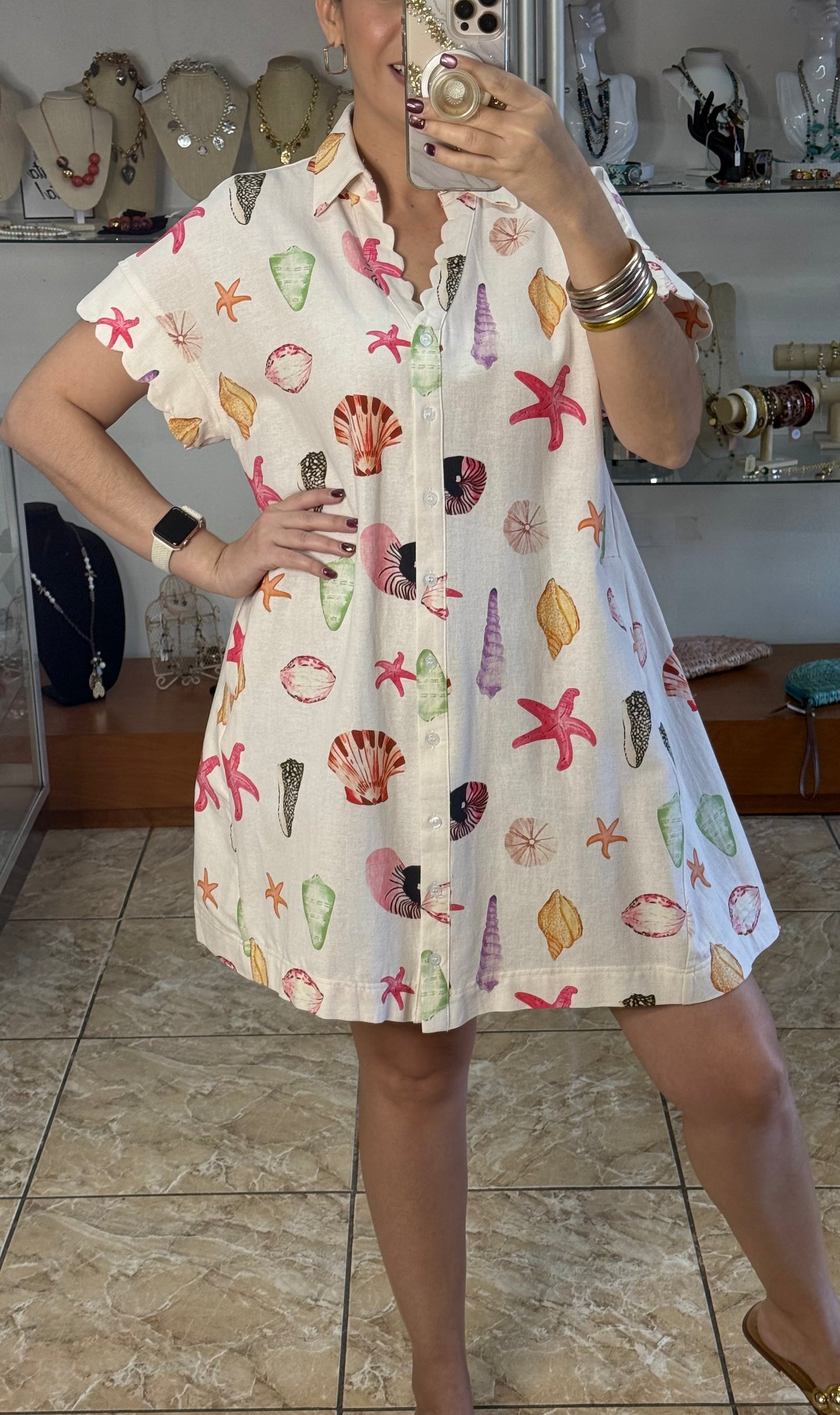 Coral Mix Seashell Mini Dress