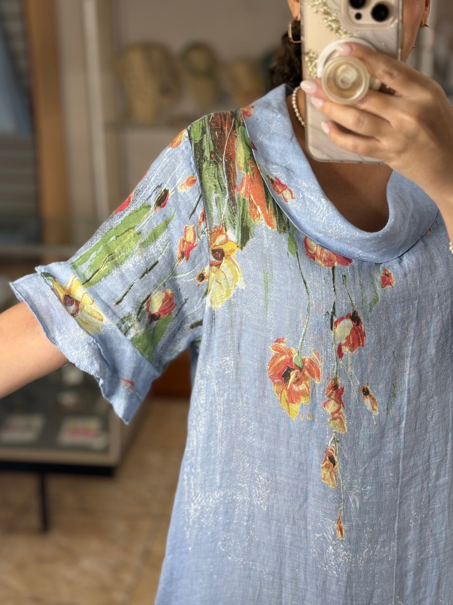 Orange Flowers OS Linen Maxi Dress (NO RETURNS OR EXCHANGE)