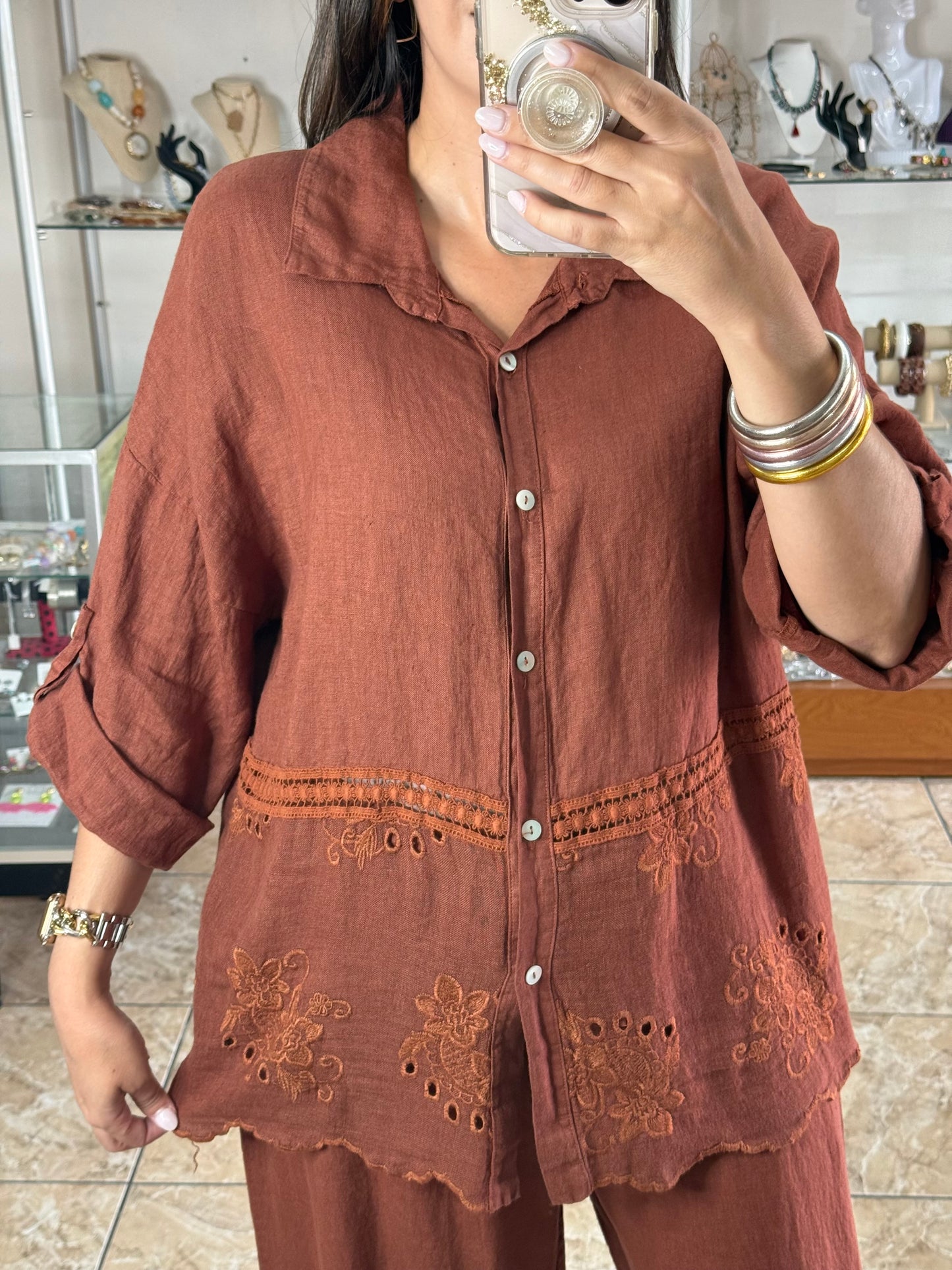 OS Button Down Top & Pant Set (NO RETURNS OR EXCHANGE)