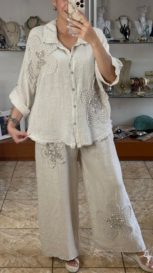 Sequins Flowers OS Top & Pant Set (NO RETURNS OR EXCHANGE)