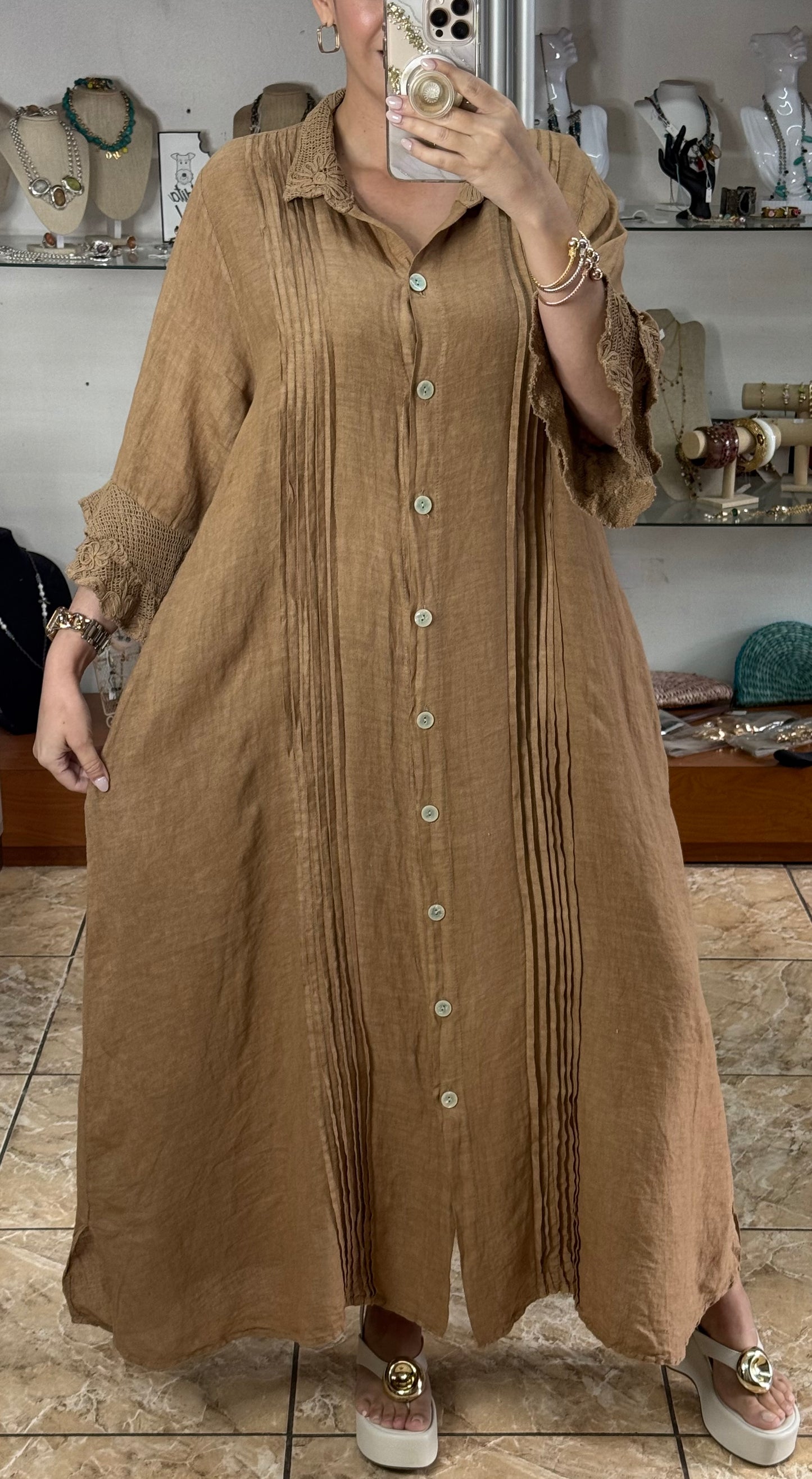 Camelia OS Linen Maxi Dress (NO RETURNS OR EXCHANGE)