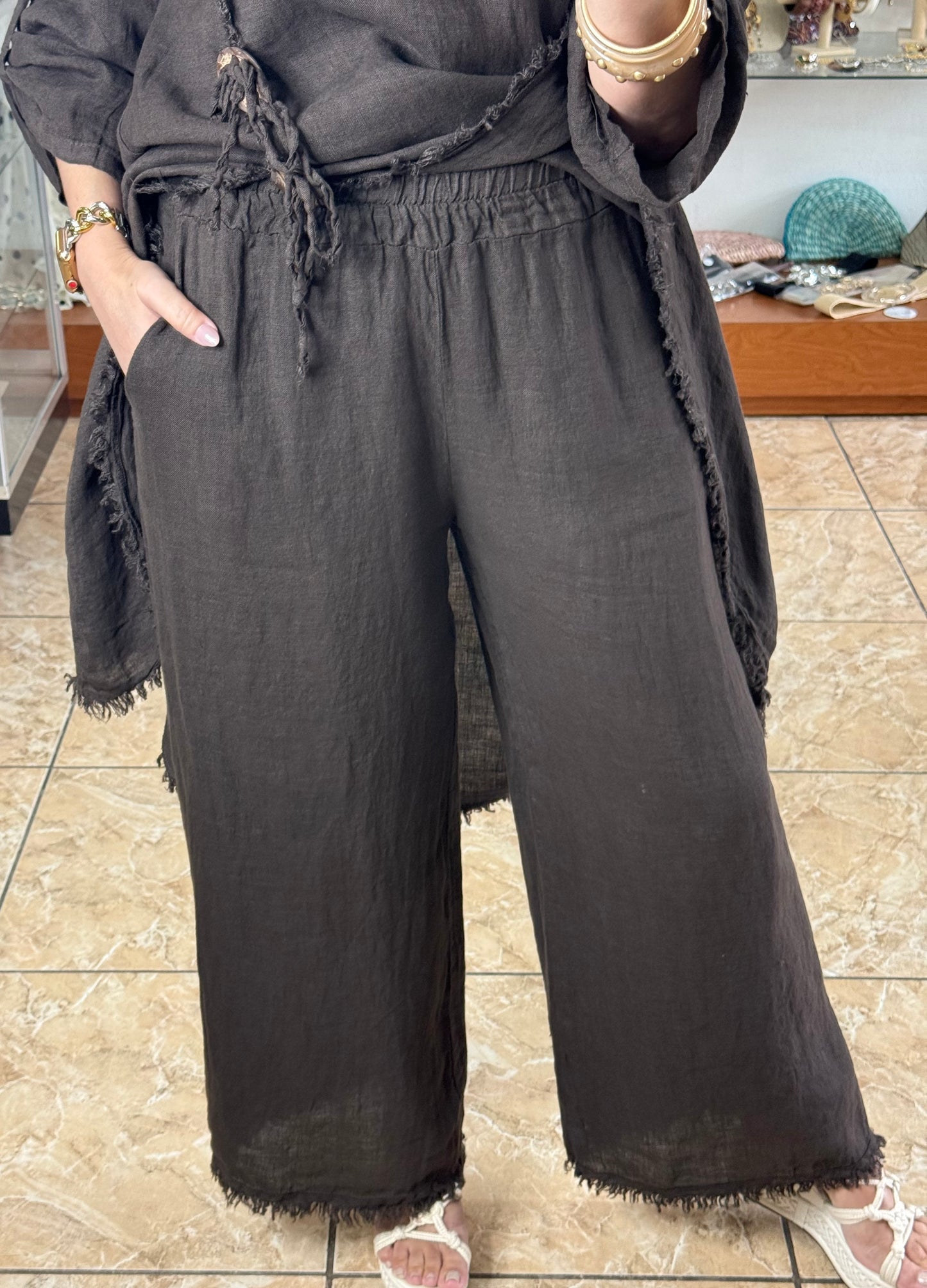 Asymmetrical Linen OS Top and Pant Set (NO RETURNS OR EXCHANGE)