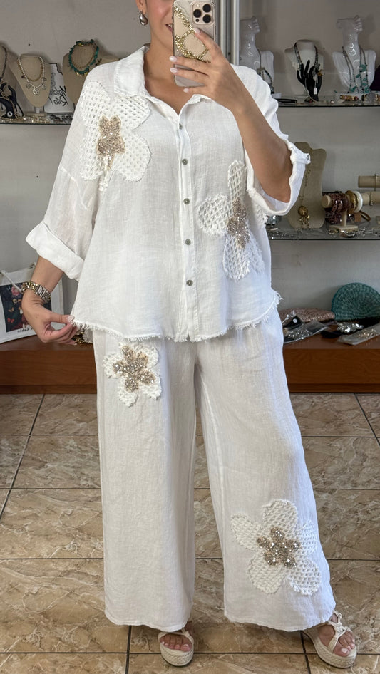 Sequins Flowers OS Top & Pant Set (NO RETURNS OR EXCHANGE)