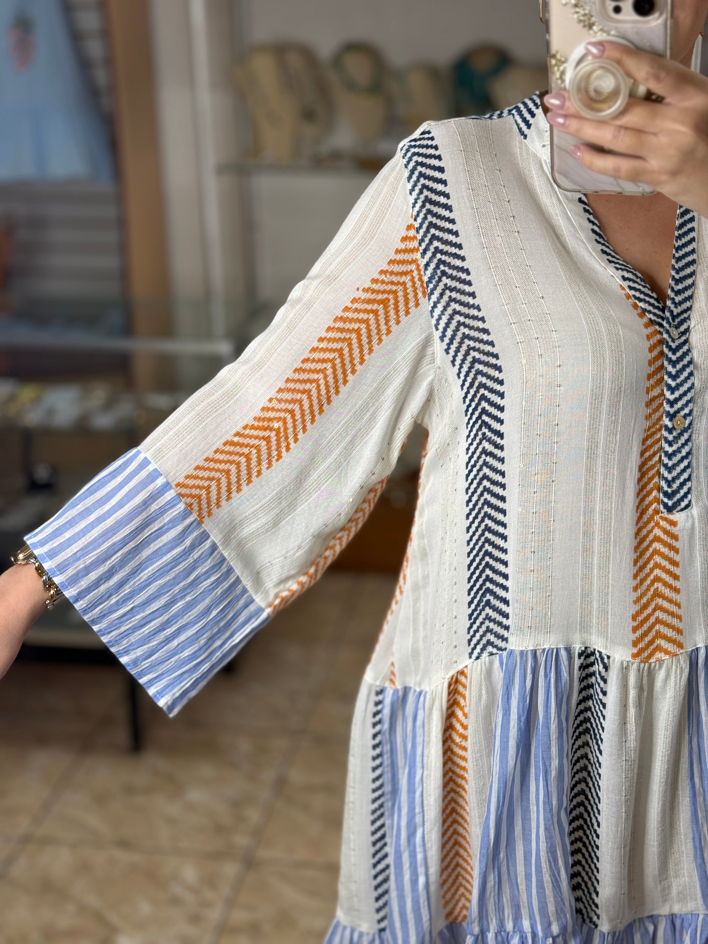 Stripes Mix with Sequins Boho Mini Dress (NO RETURNS OR EXCHANGE)