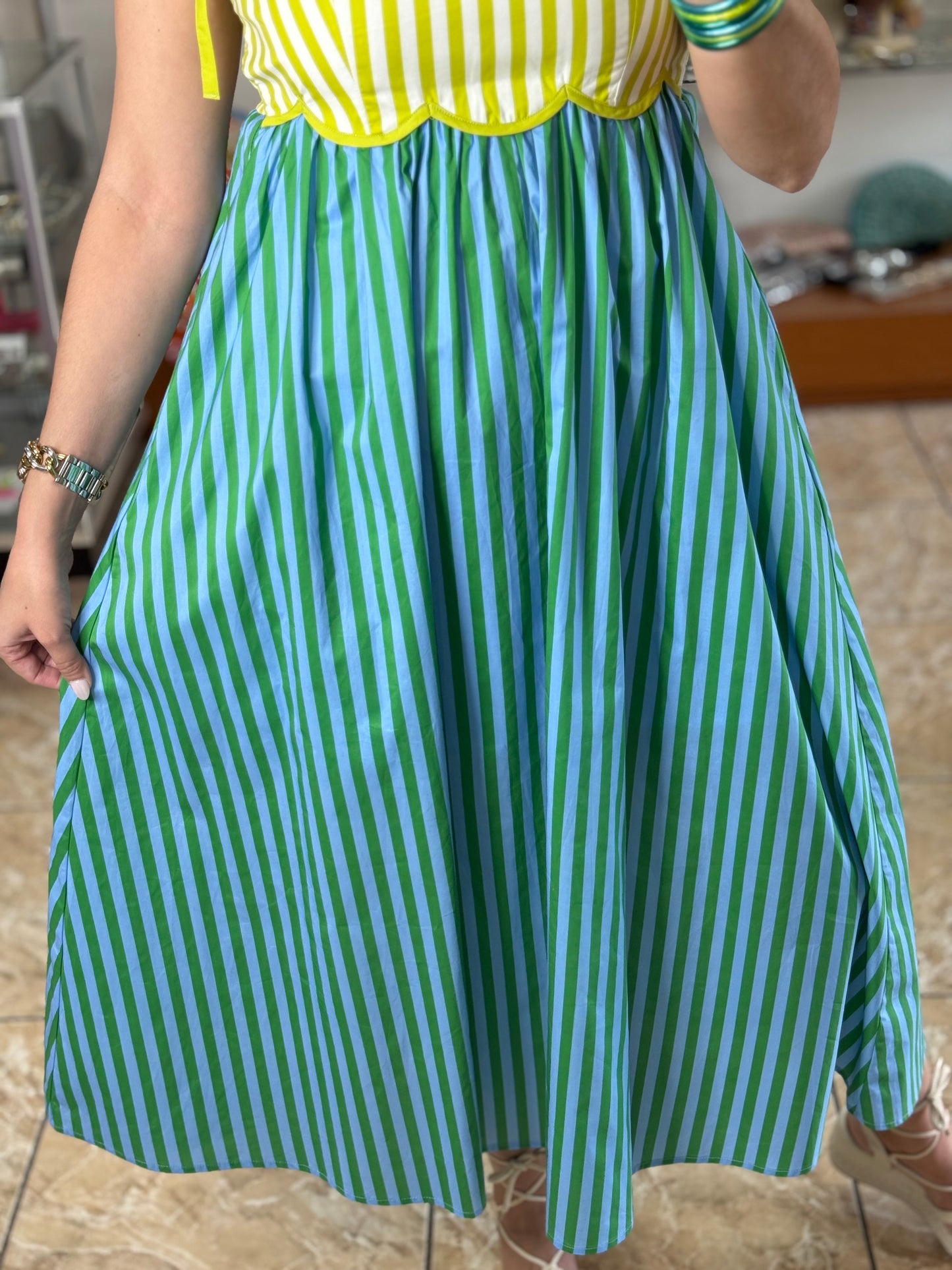 Kiwi Mix Stripes Midi Dress