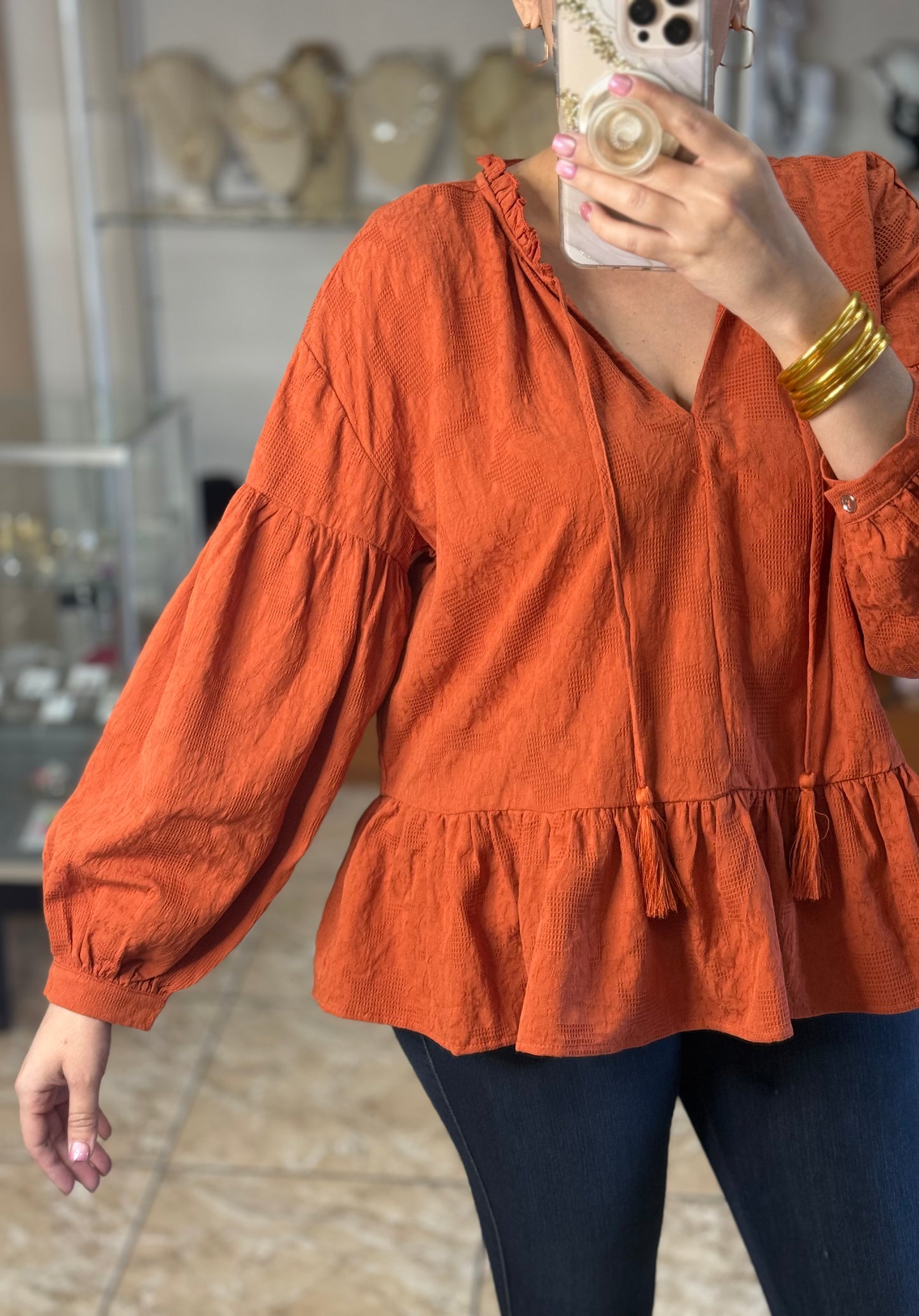 Burnt Orange Long Sleeves Top