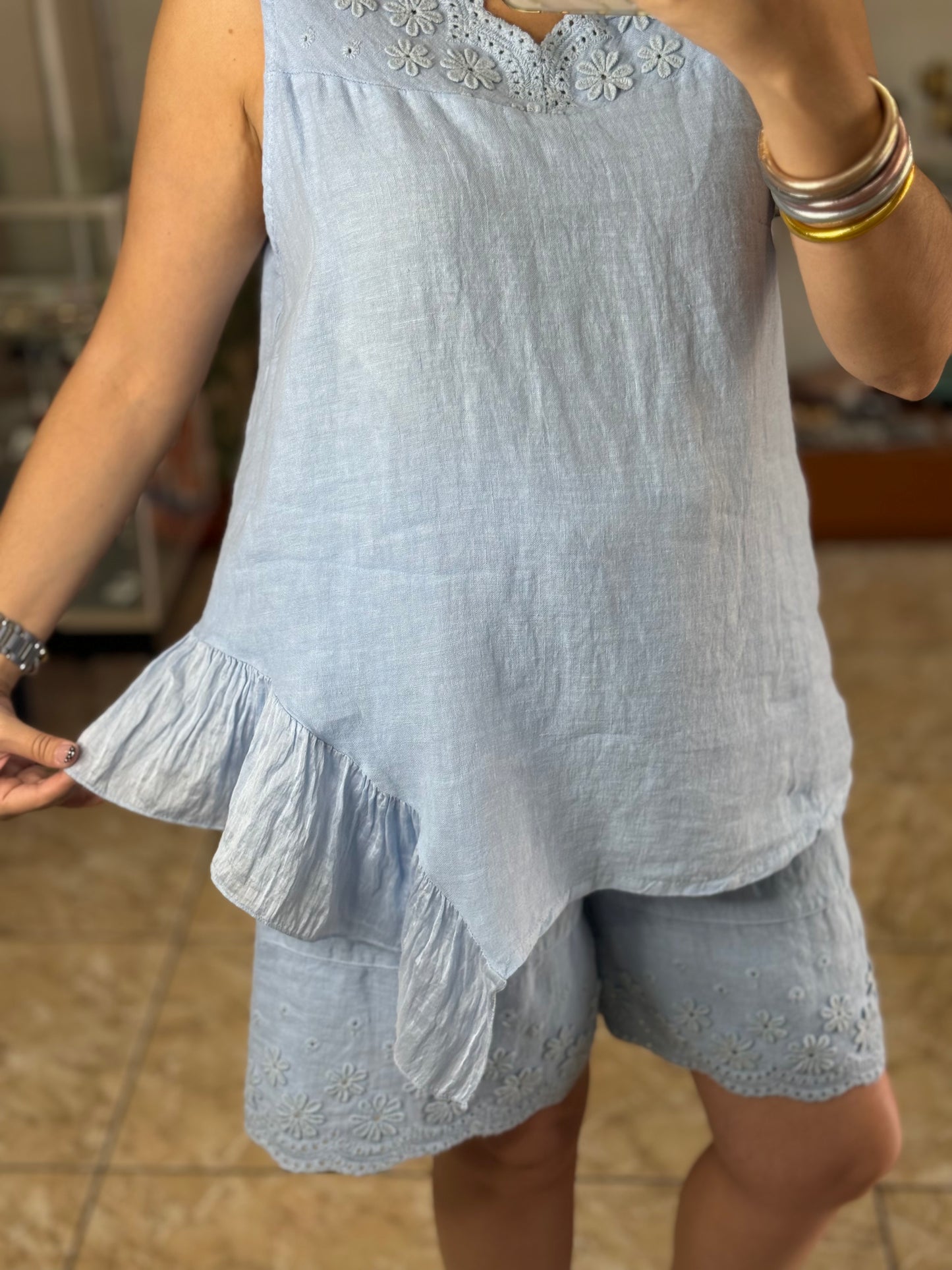 OS Linen Top & Short Set (NO RETURNS OR EXCHANGE)