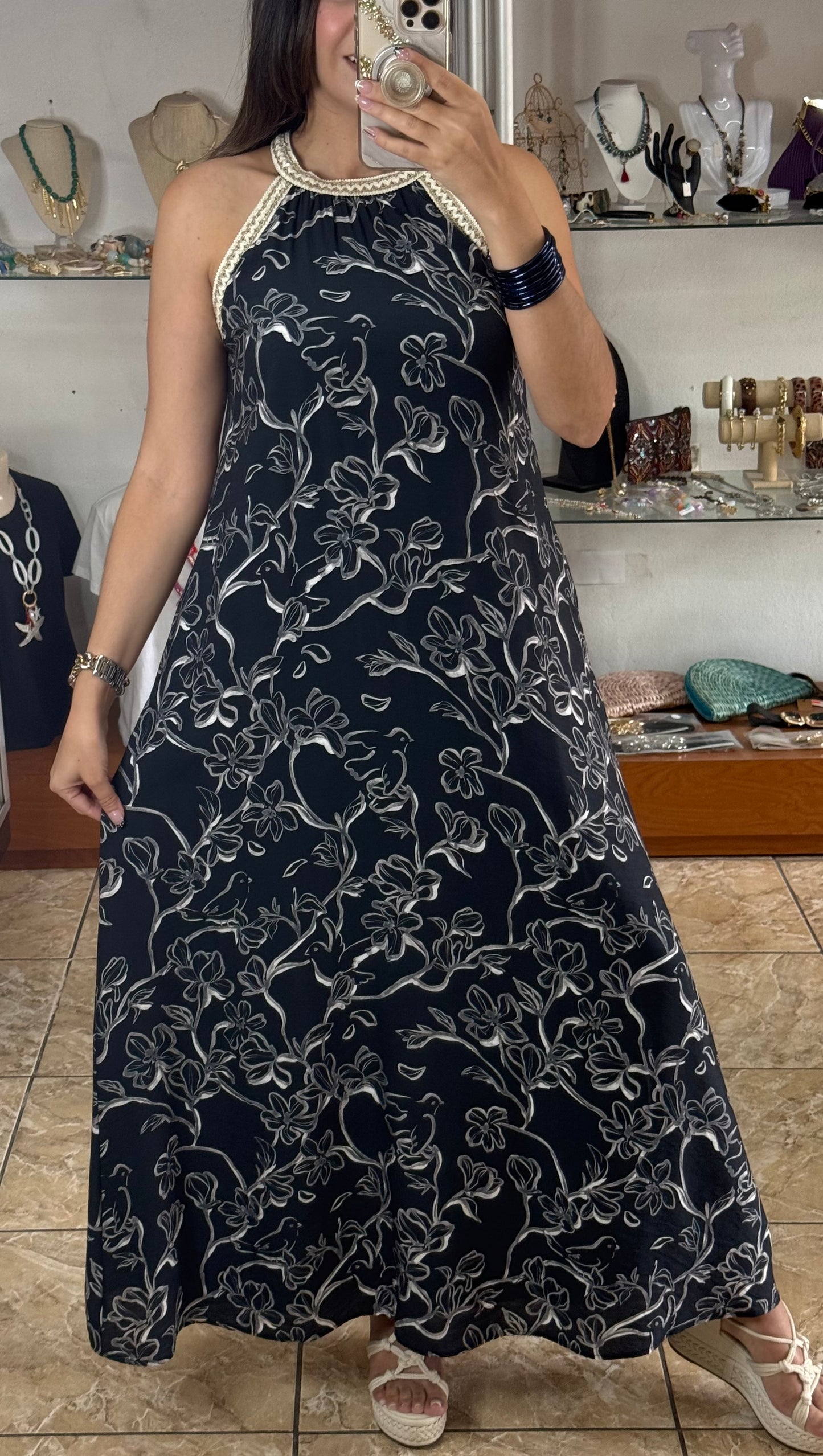 Halter Style Printed Maxi Dress