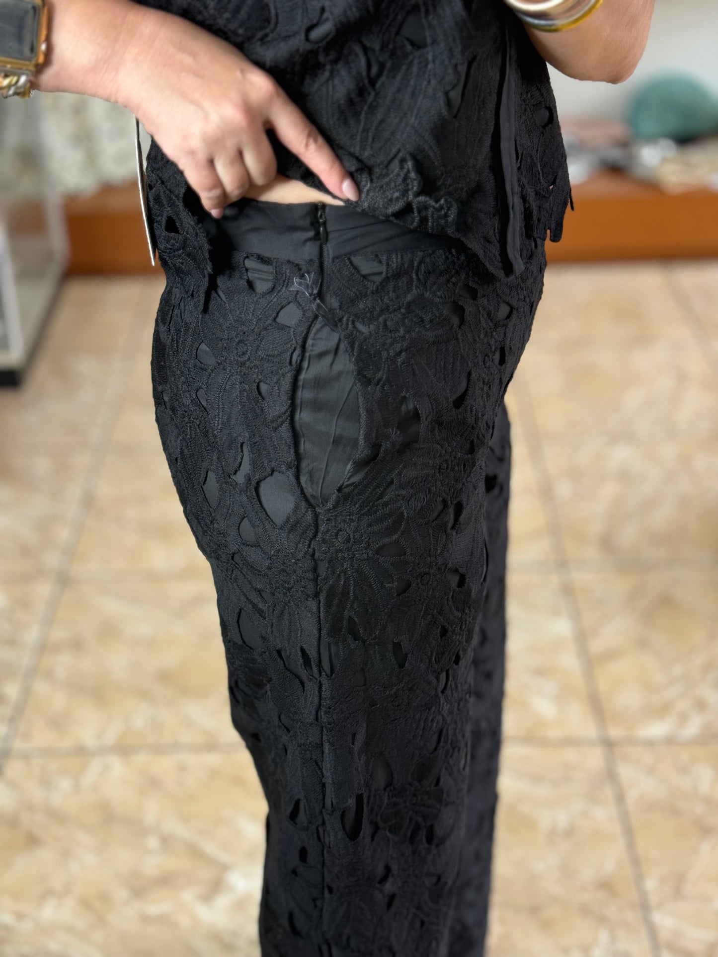Black Lace Top and Pant Set