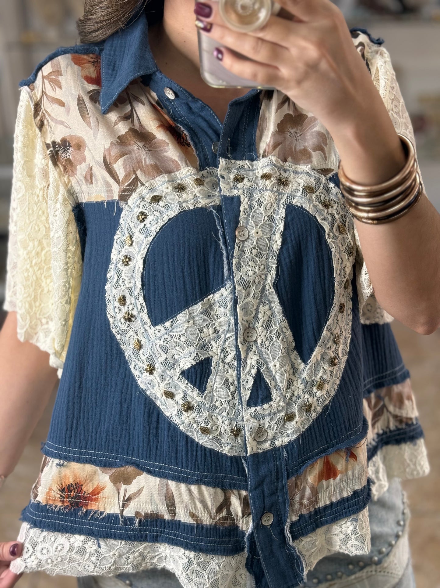 Navy Mix Peace Top
