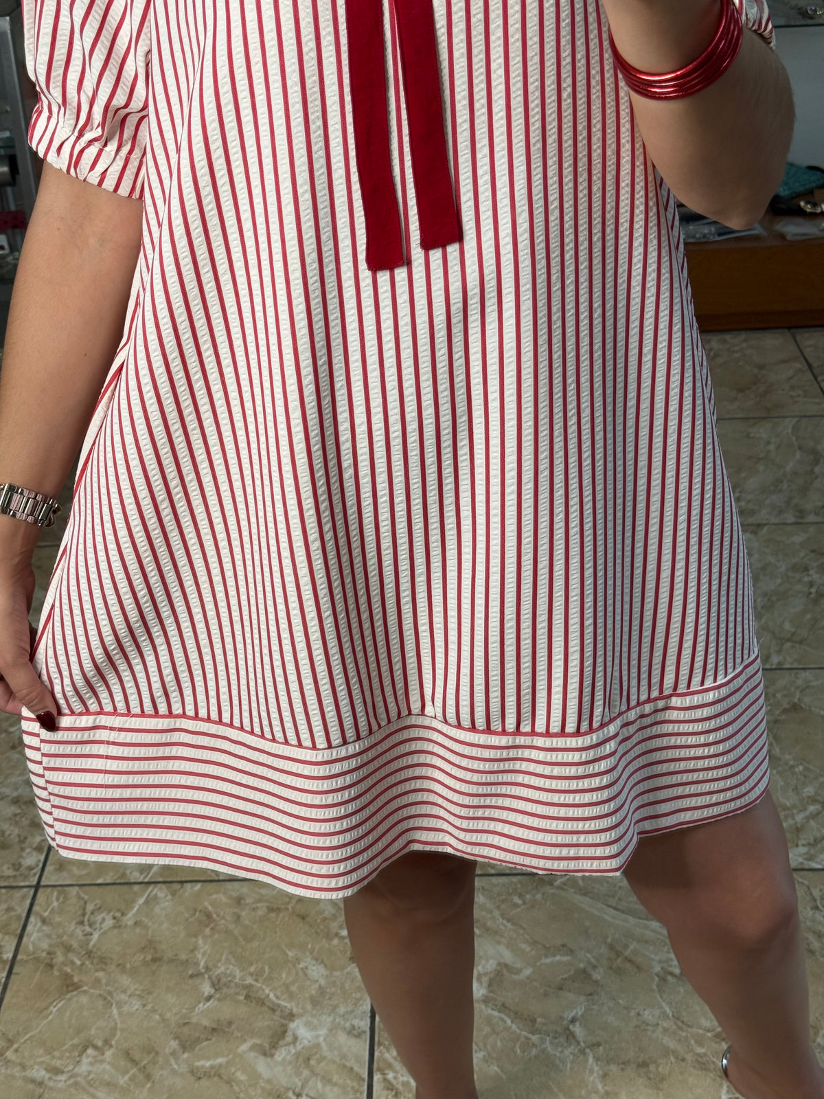 Red Bow & Stripes Mini Dress