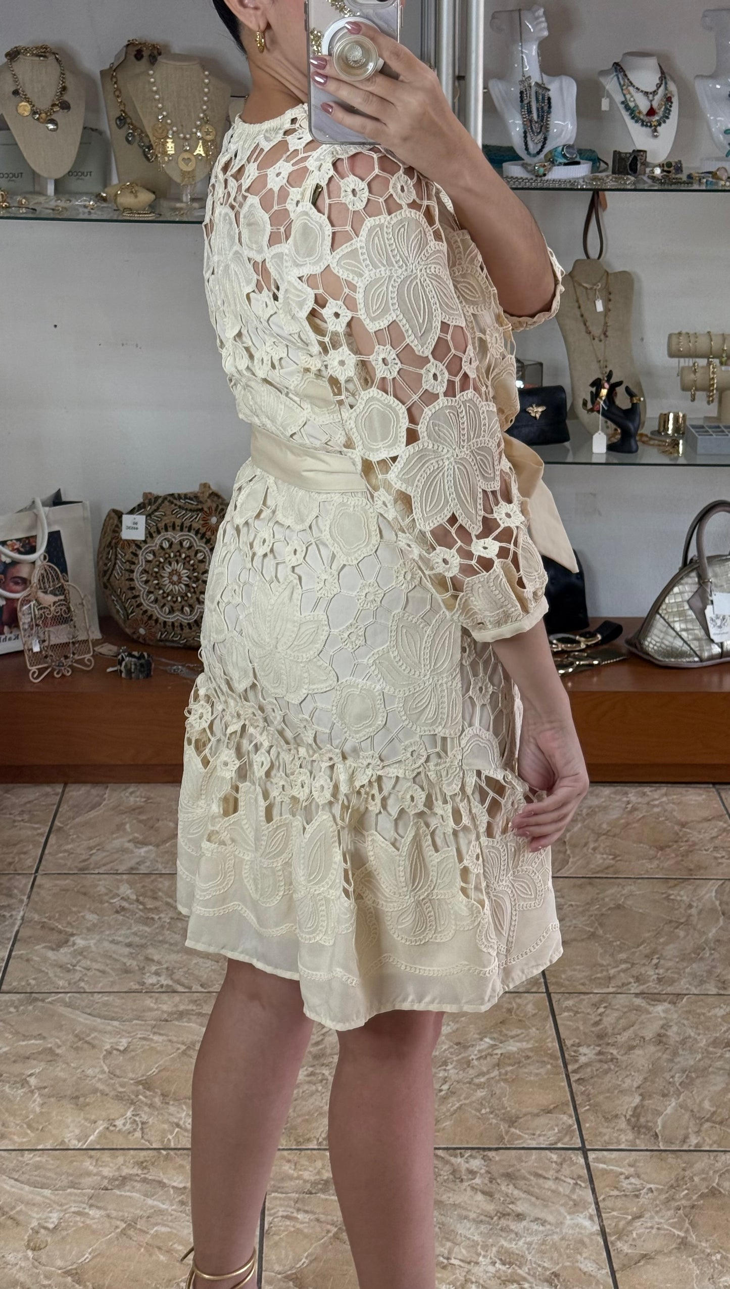 Cream Classic Lace Dress