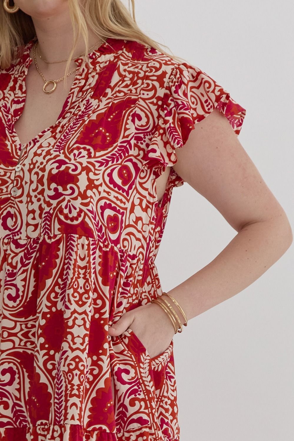 Red Print Midi Dress